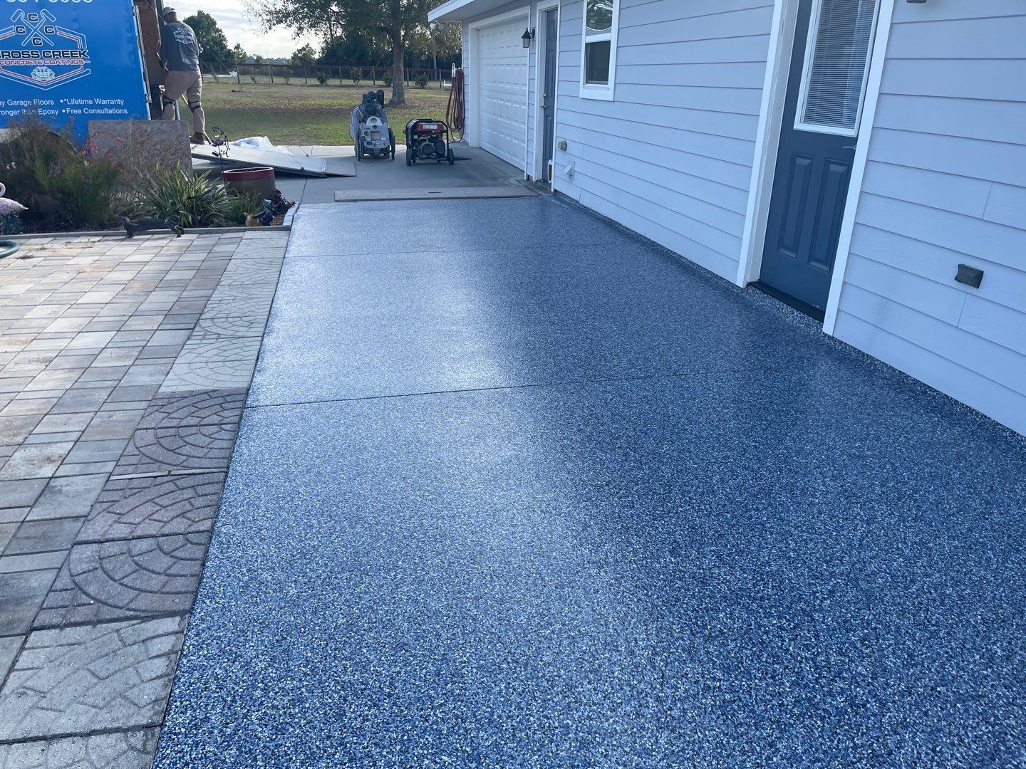 Patio in Trenton, FL in Denim by Cross Creek Concrete Coatings