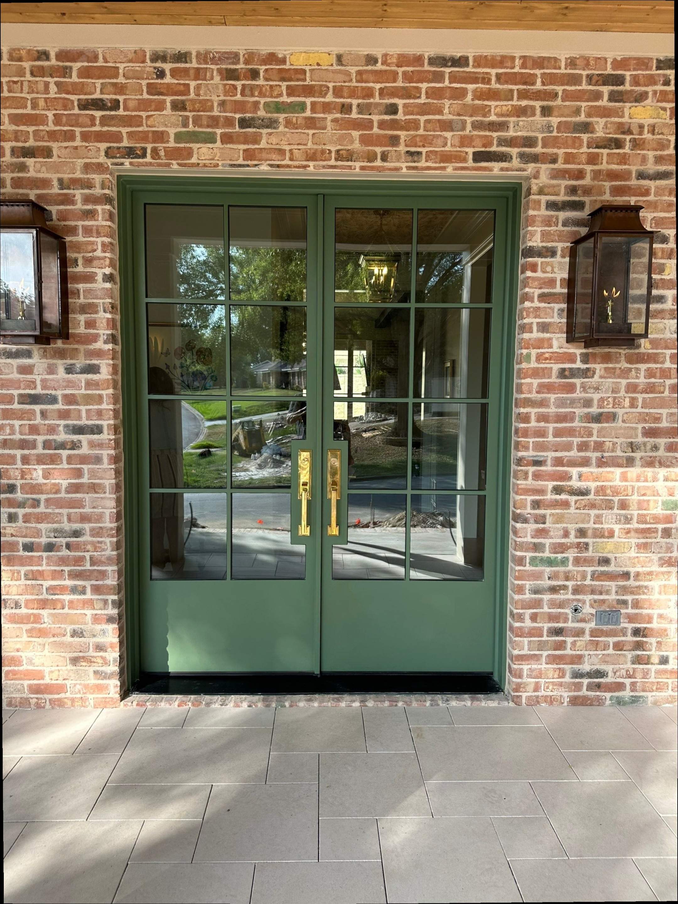 Steel Double Door Installation in Fort Worth in Sage Green by Solara Custom Living