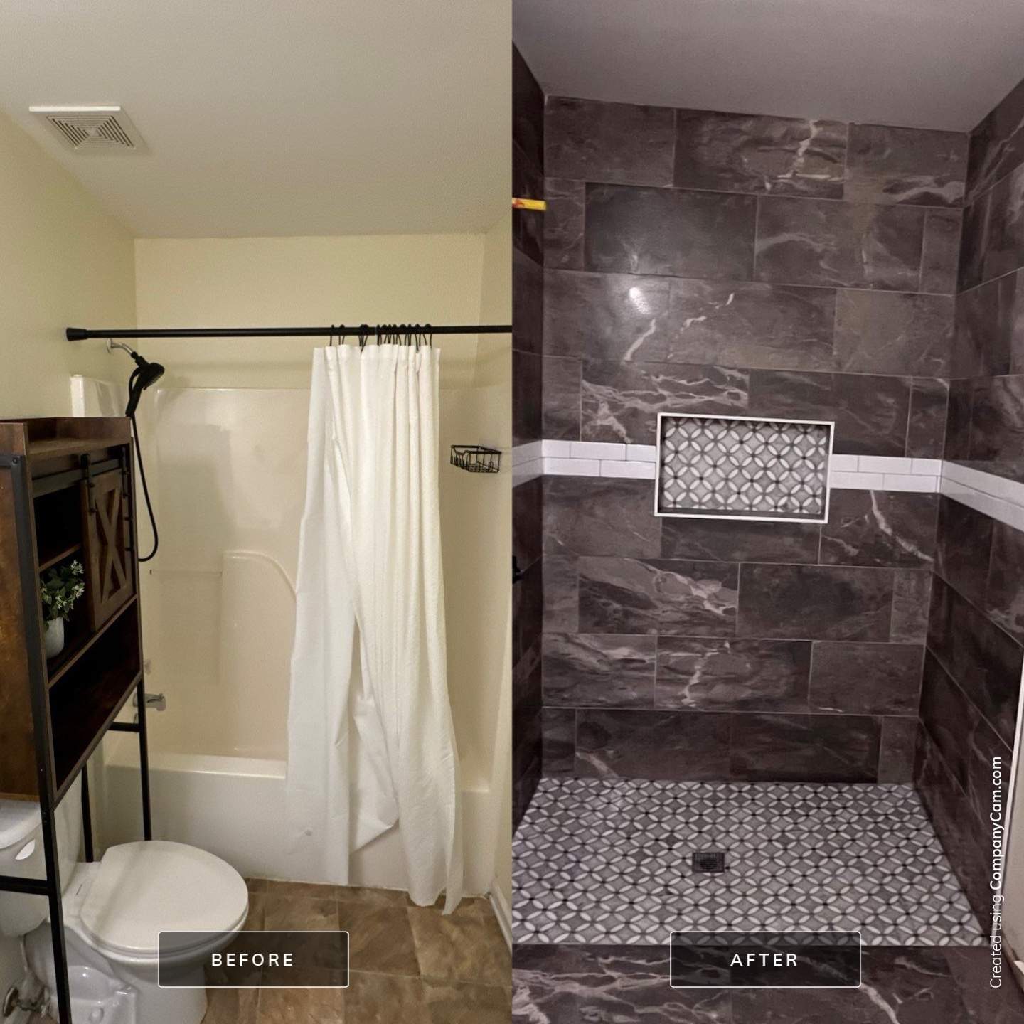 Tub to a curbless walk-in shower by Prudencio