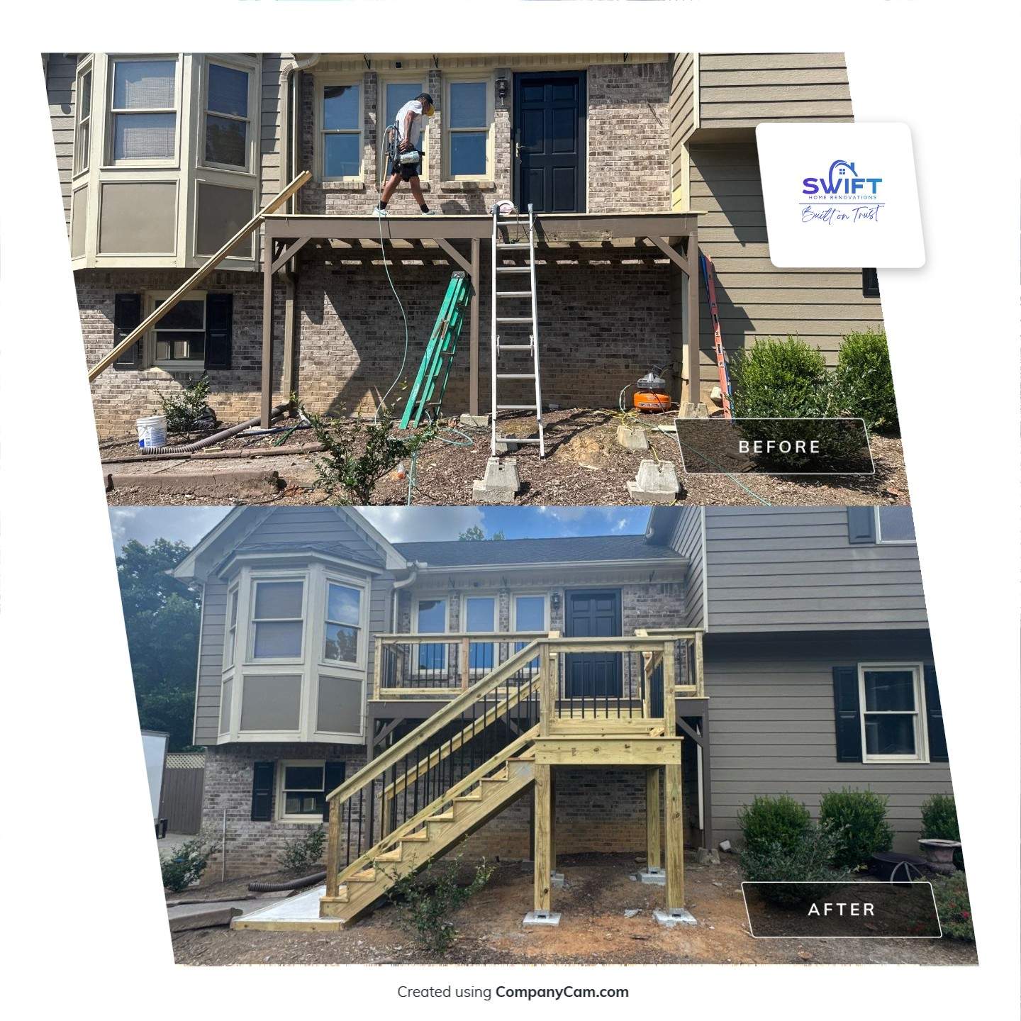 Elevated Pressure-Treated Deck and Staircase Build in Powder Springs by Swift Home Renovations