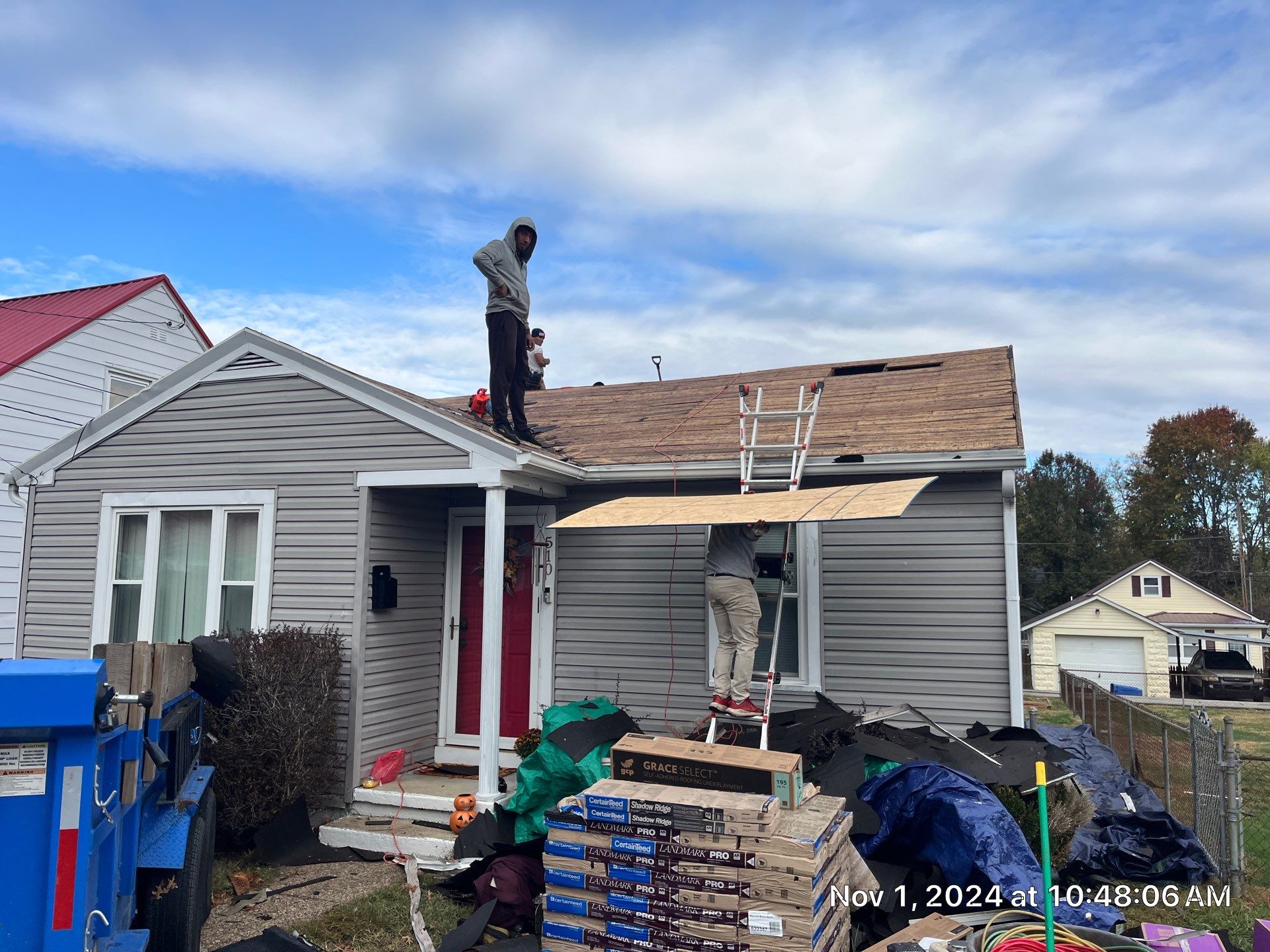 Residential Roofing Installation using Certainteed Landmark Pro Shingles blue by Fahey Roofing + Contracting