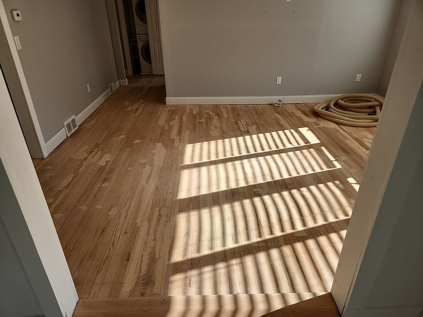 Sand & Refinish Red Oak with Duraseal Jacobean and Bona Mega Satin Finish using Dureaseal Jacobean and Bona Mega by Footprints Floors Morristown