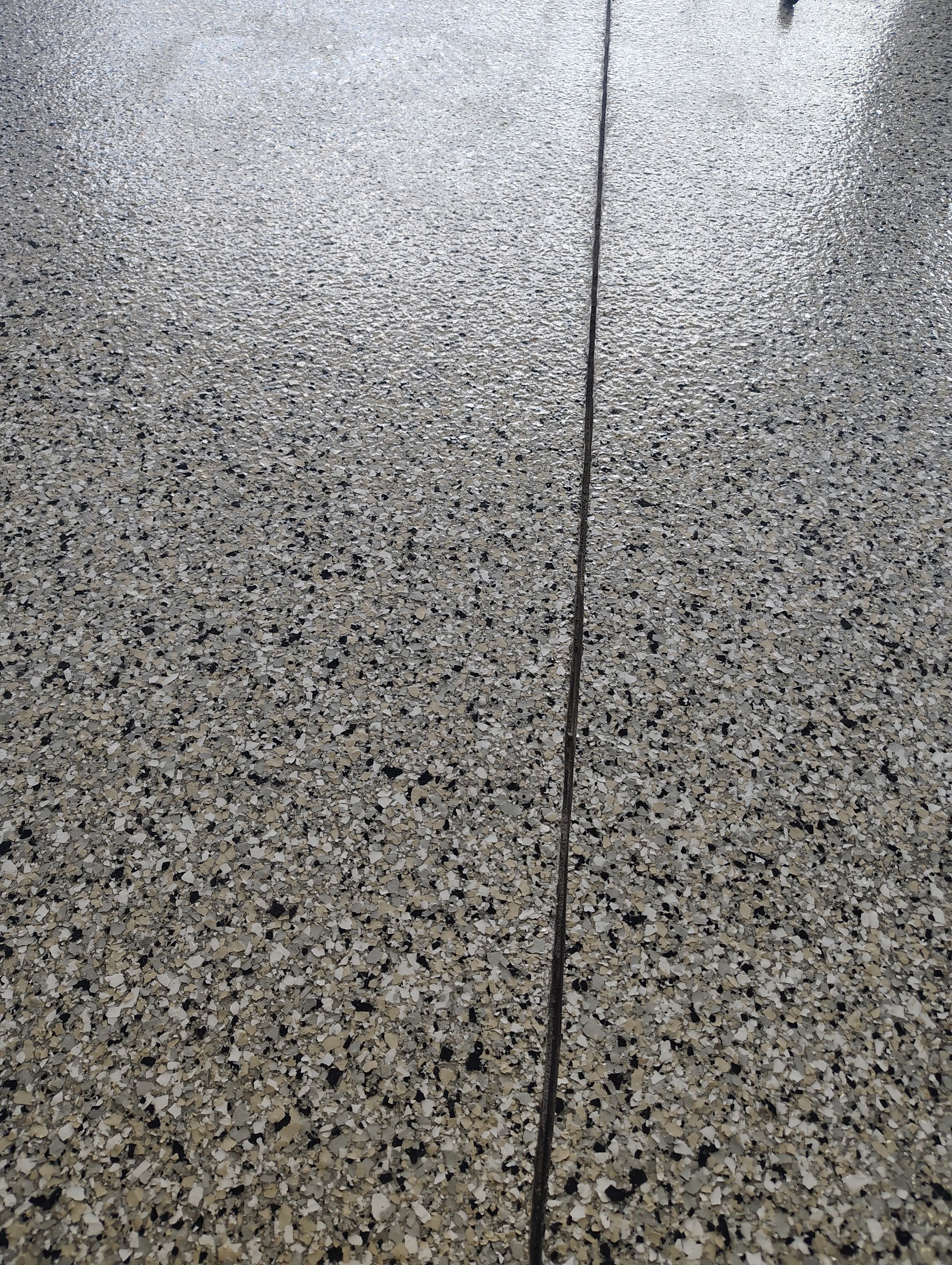 Gray and White Speckled Epoxy Garage Floor Coating in Tea by Select Painting, Coatings & Garage Cabinets
