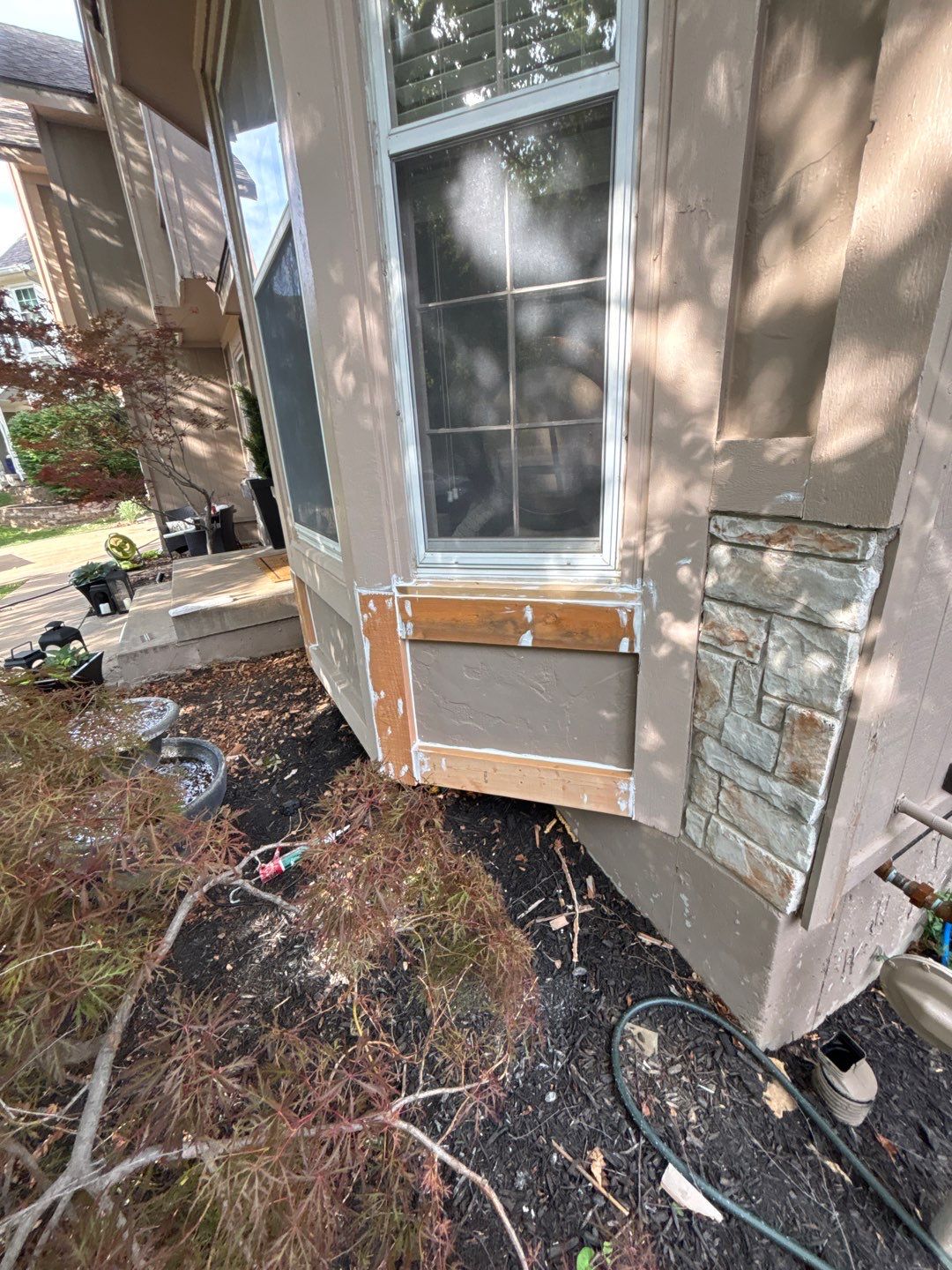 Shoji White Exterior Painting and Comprehensive Wood Rot Repair in Overland Park by Cougar Painting
