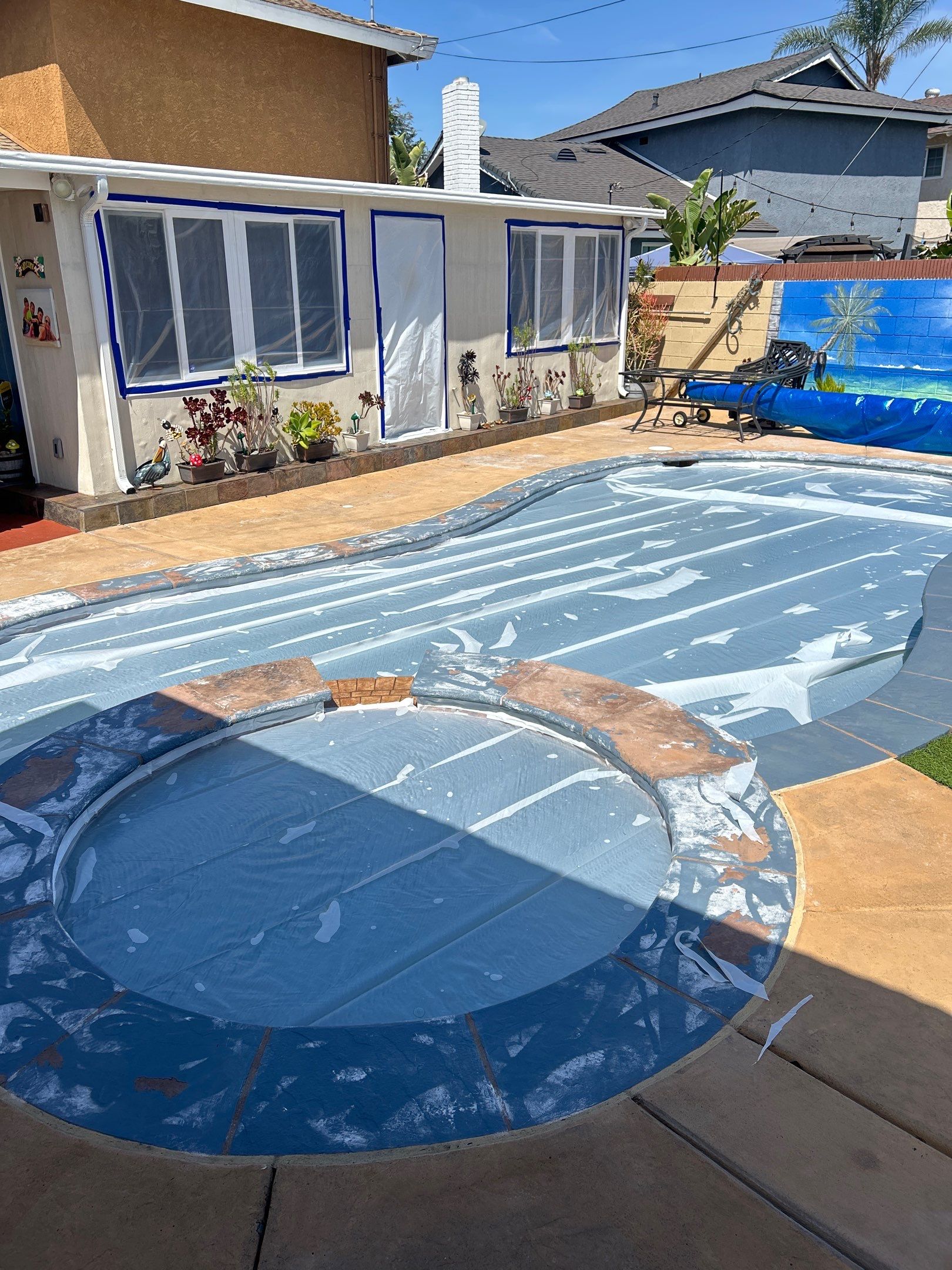 Sandblast & Staining Pool Deck by La Power Washing Inc