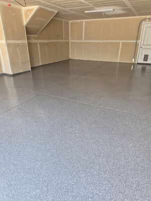 Garage Floor Coating Installation in Post Falls with Canfield Hybrid Flakes