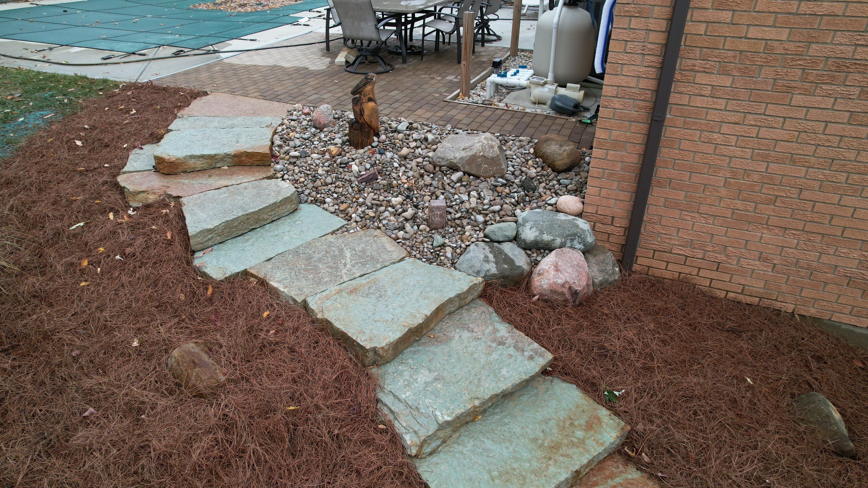 Rustic Buff Tread Stairway Installation by Reisenberg’s Lawn & Landscape, LLC