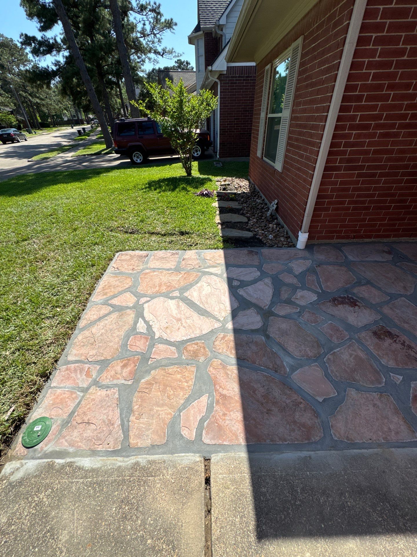🏡 Mary Gray’s Entrance Transformation — Flagstone, Trim & Gutter Service by Texas Urban Elements