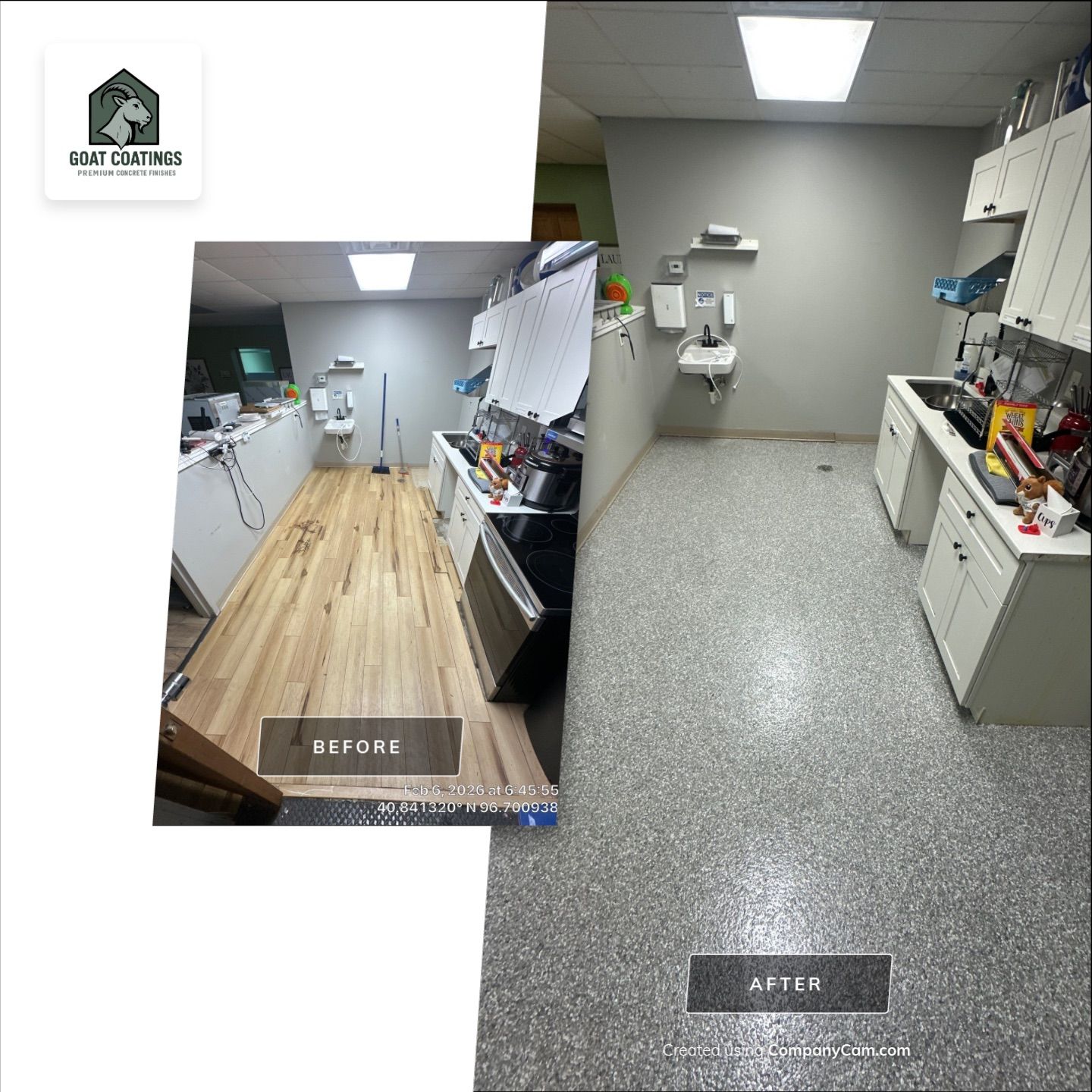 Daycare Kitchen & Bathroom Floor Transformation by Goat Coatings
