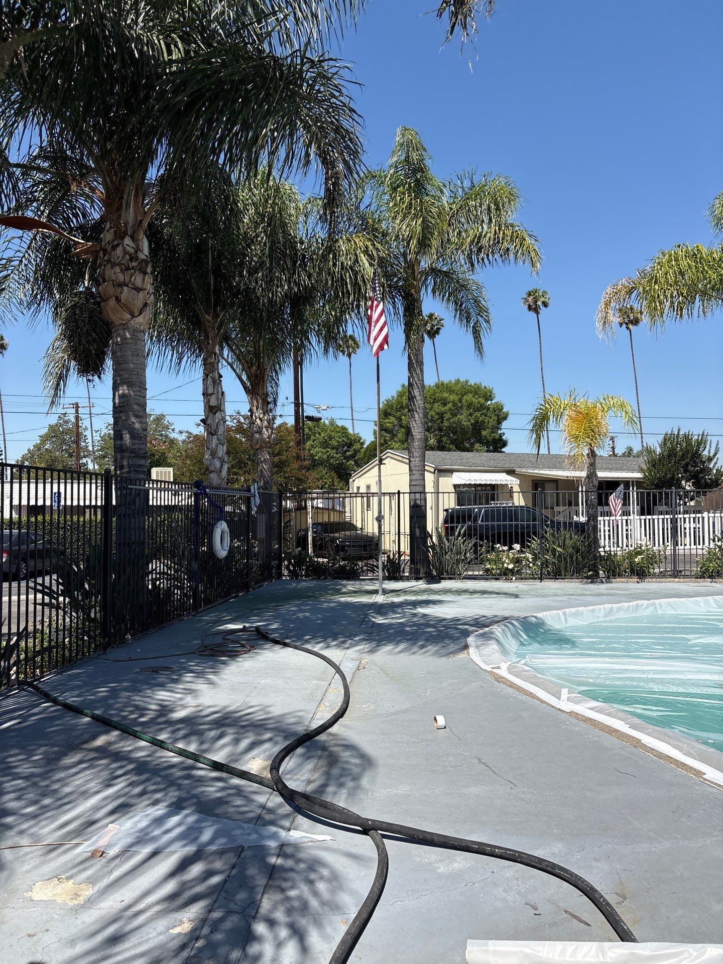 Sandblasting Paint Off Concrete Pool Deck In Rancho Cucamonga, CA by La Power Washing Inc