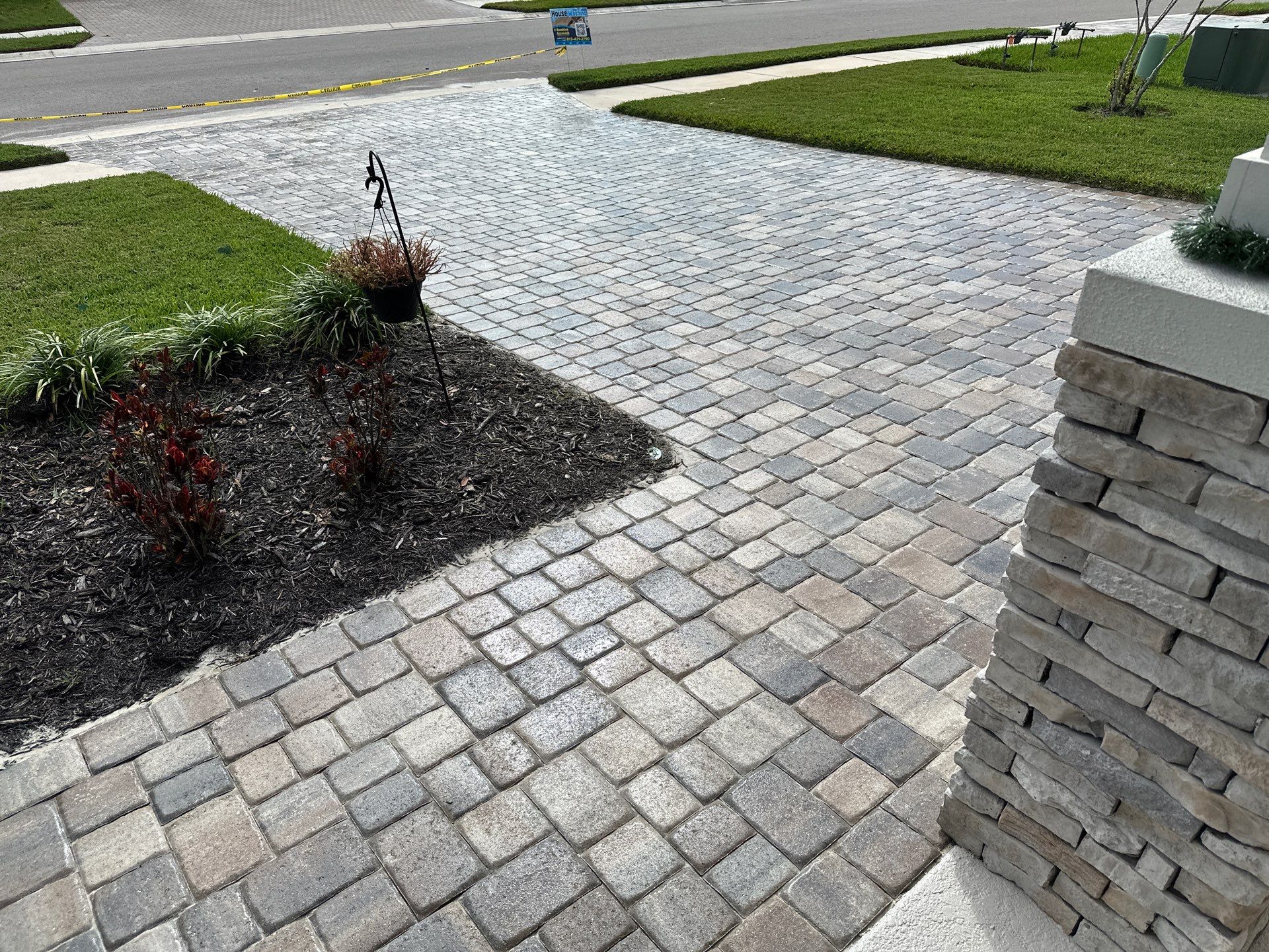 House Wash, Paver Driveway & Sidewalk Cleaning + Sanding & Sealing in Trevesta Community, Palmetto, FL by Sunshine AquaWash