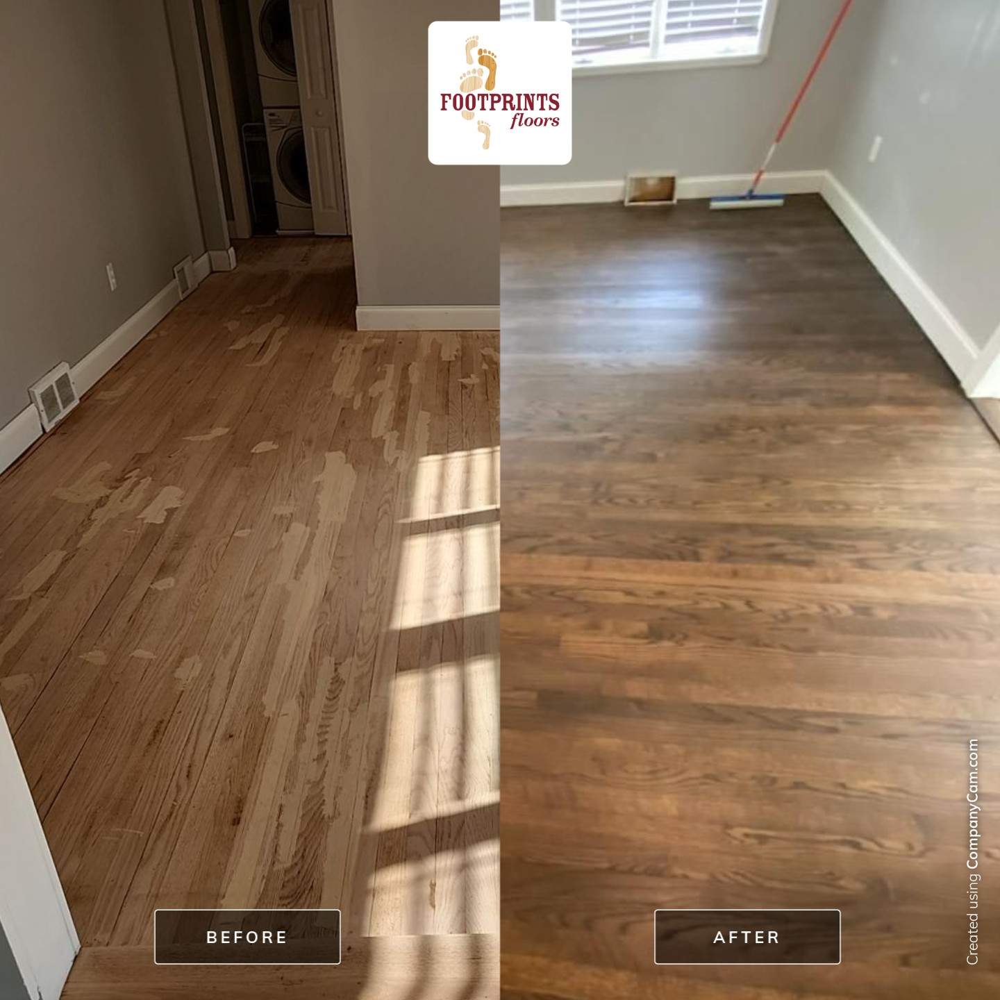 Sand & Refinish Red Oak with Duraseal Jacobean and Bona Mega Satin Finish using Dureaseal Jacobean and Bona Mega by Footprints Floors Morristown