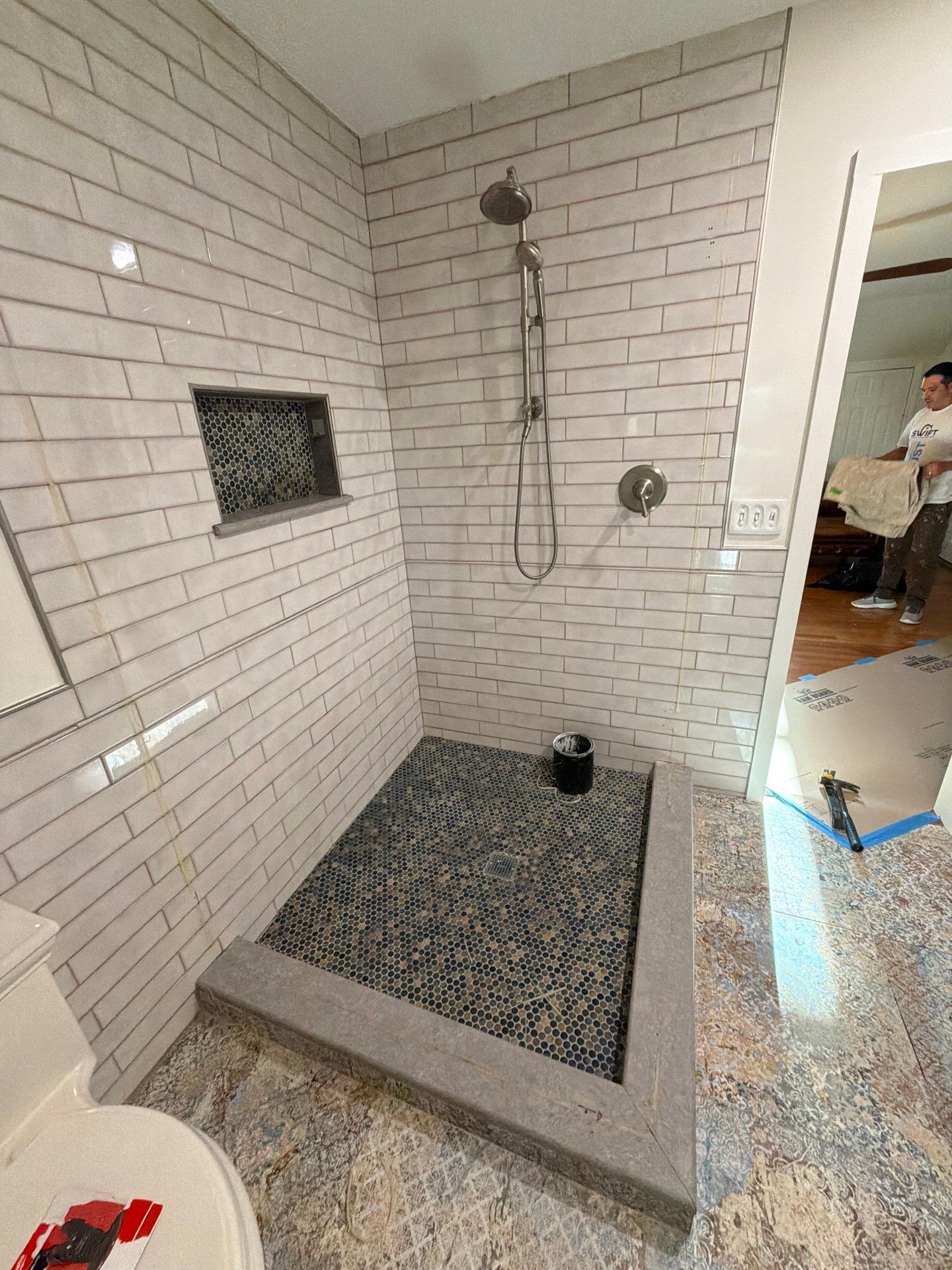 Roswell Bathroom Remodeling Featuring Custom Subway Tile Walk-In Shower by Swift Home Renovations 