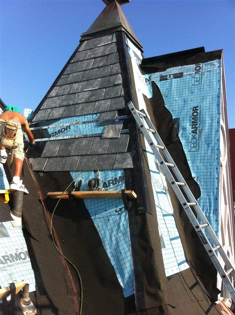 Historic Building ROOF REPLACEMNT with GAF TruSlate  on steep slop and Versico 60mil TPO on flat roof by Gorilla Exteriors Contracting, LLC