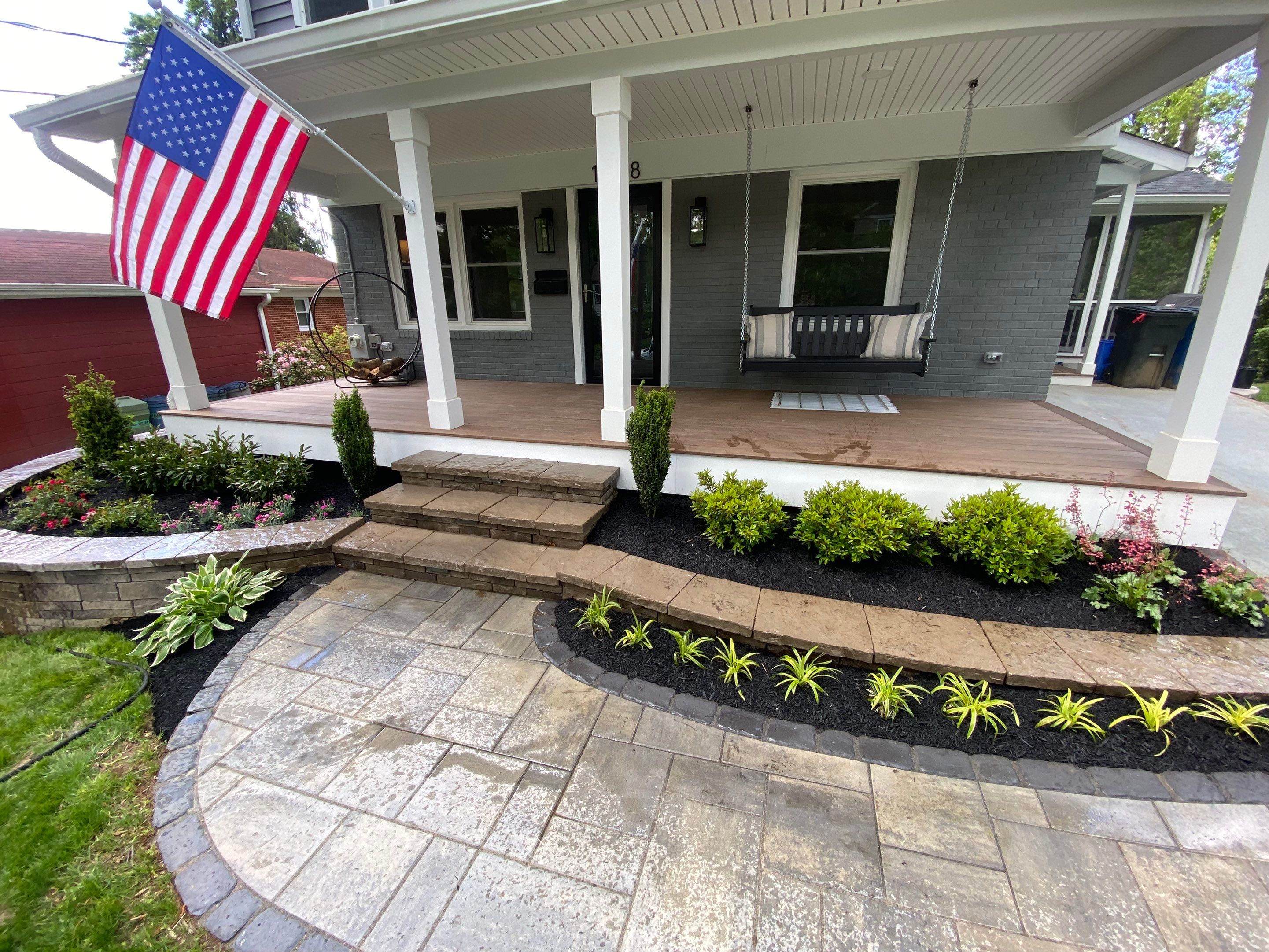 Retaining wall, walkway, small patio and landscape install by The Smet Companies, LLC