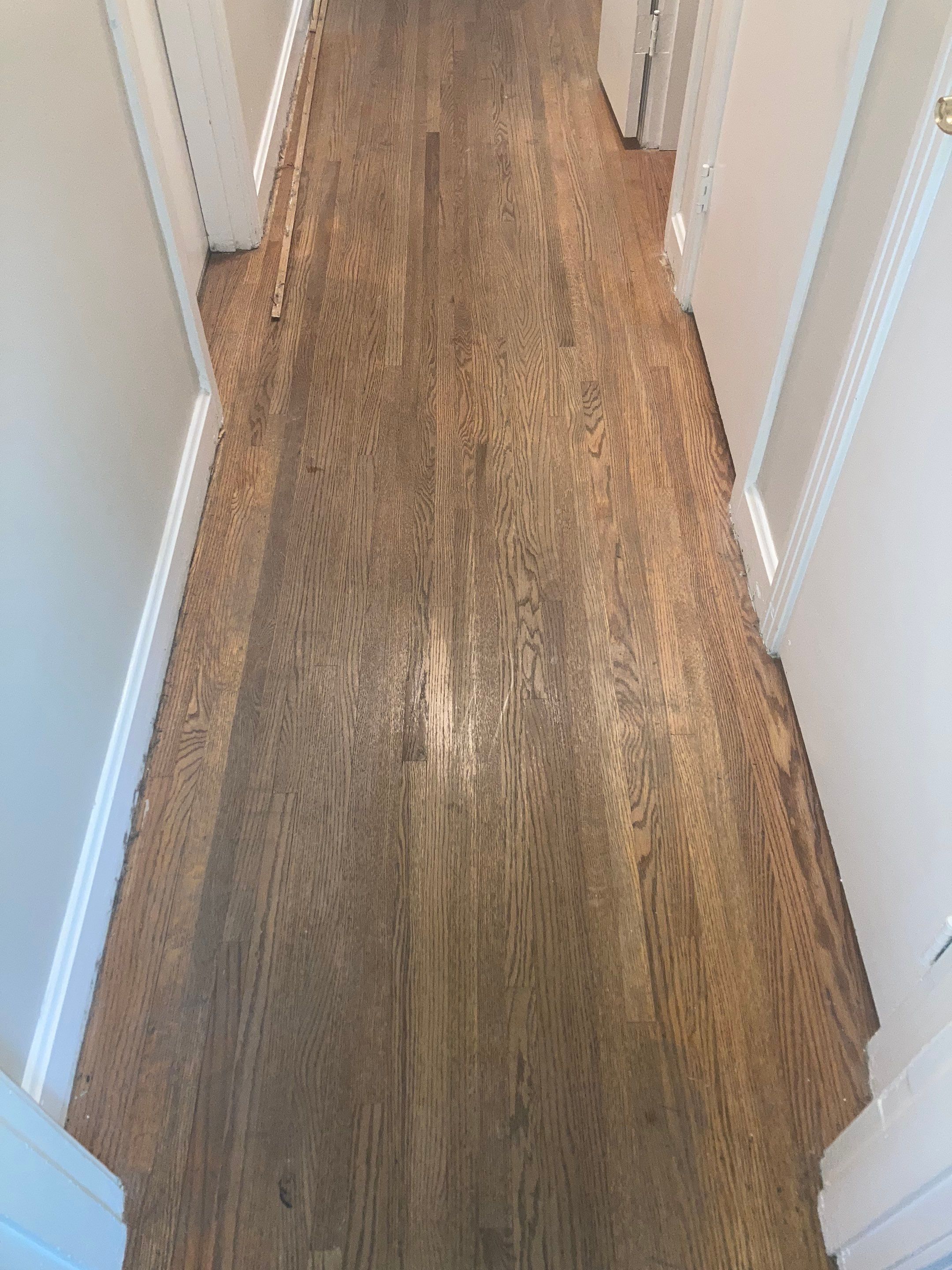 Red and White oak refinish with Duraseal Special Walnut Stain by Footprints Floors of Nashville