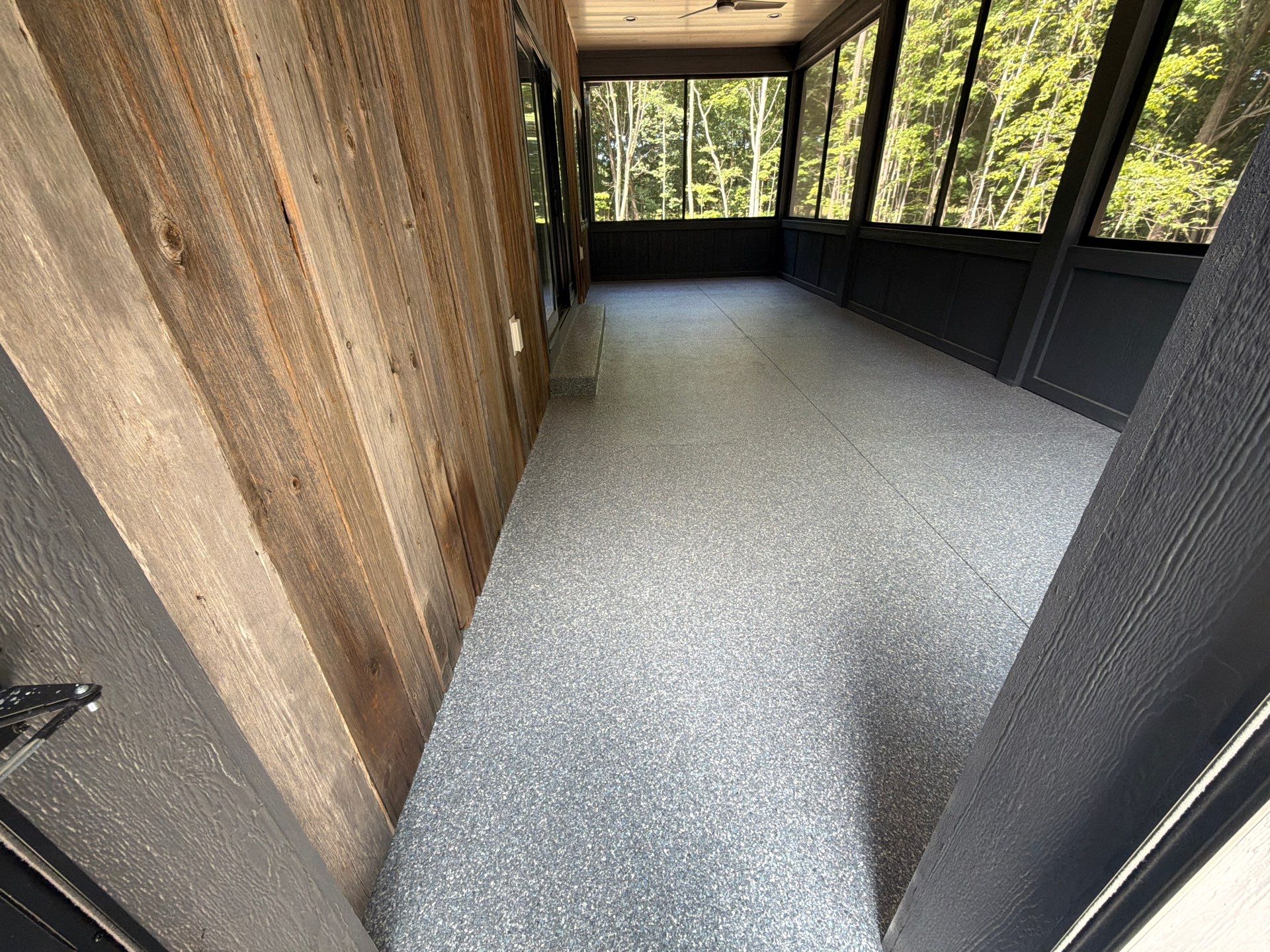 Garage and Screened Porch Polyaspartic Flake Floor Coating in Fremont by Gordon Painting