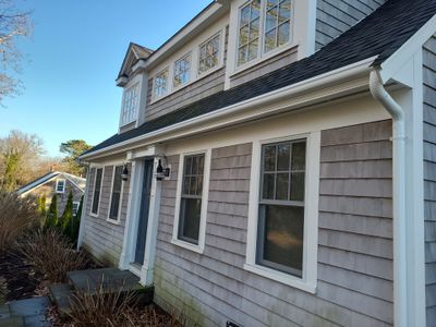 Gutter Installation using 4x5 FiberGlass Gutter with Moulding in Dennis, MA.
