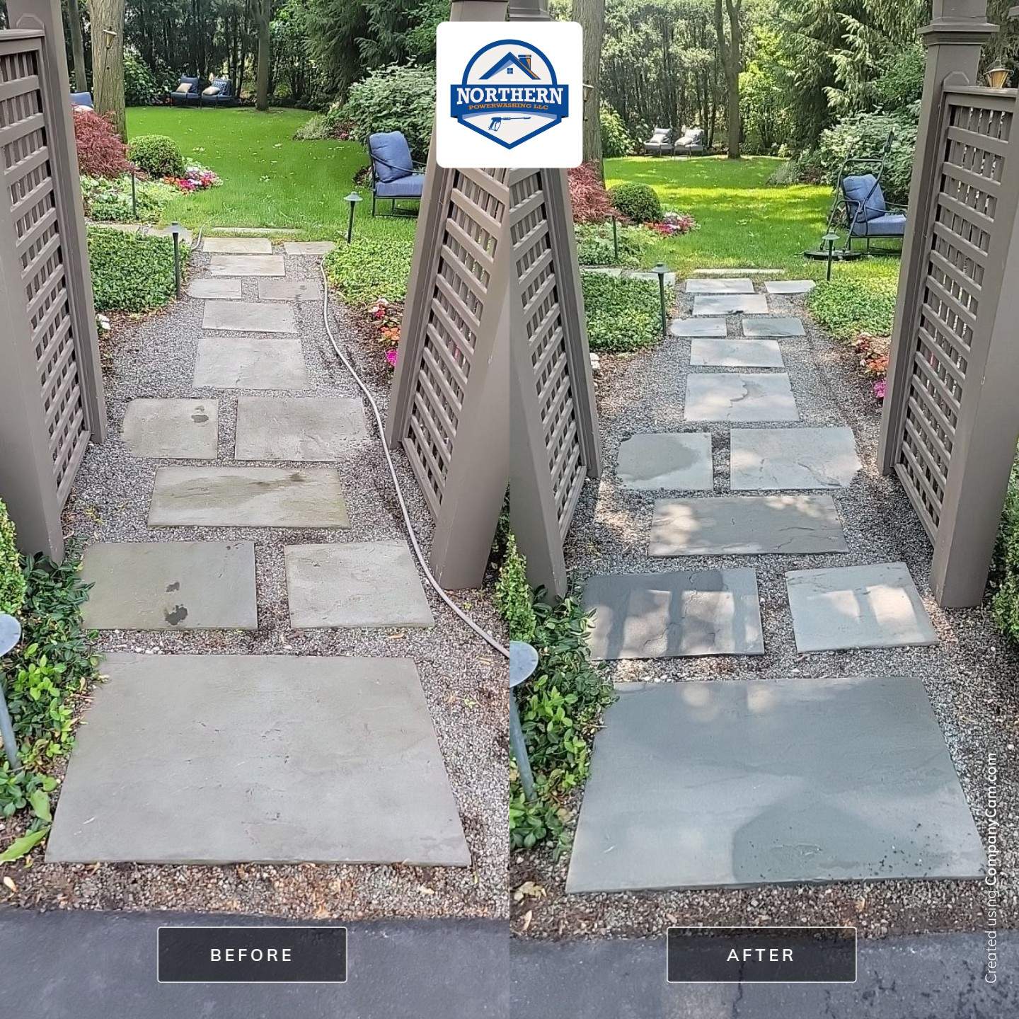 Northbrook, IL stucco home soft wash and stone cleaning by Northern Power Washing LLC.