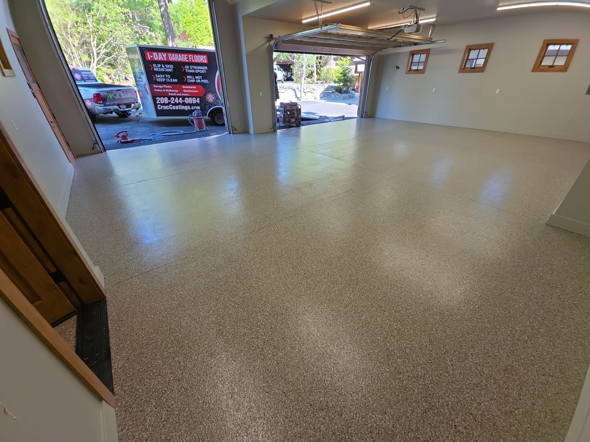 Garage Transformation using Pebble Beach by Croc Coatings, LLC