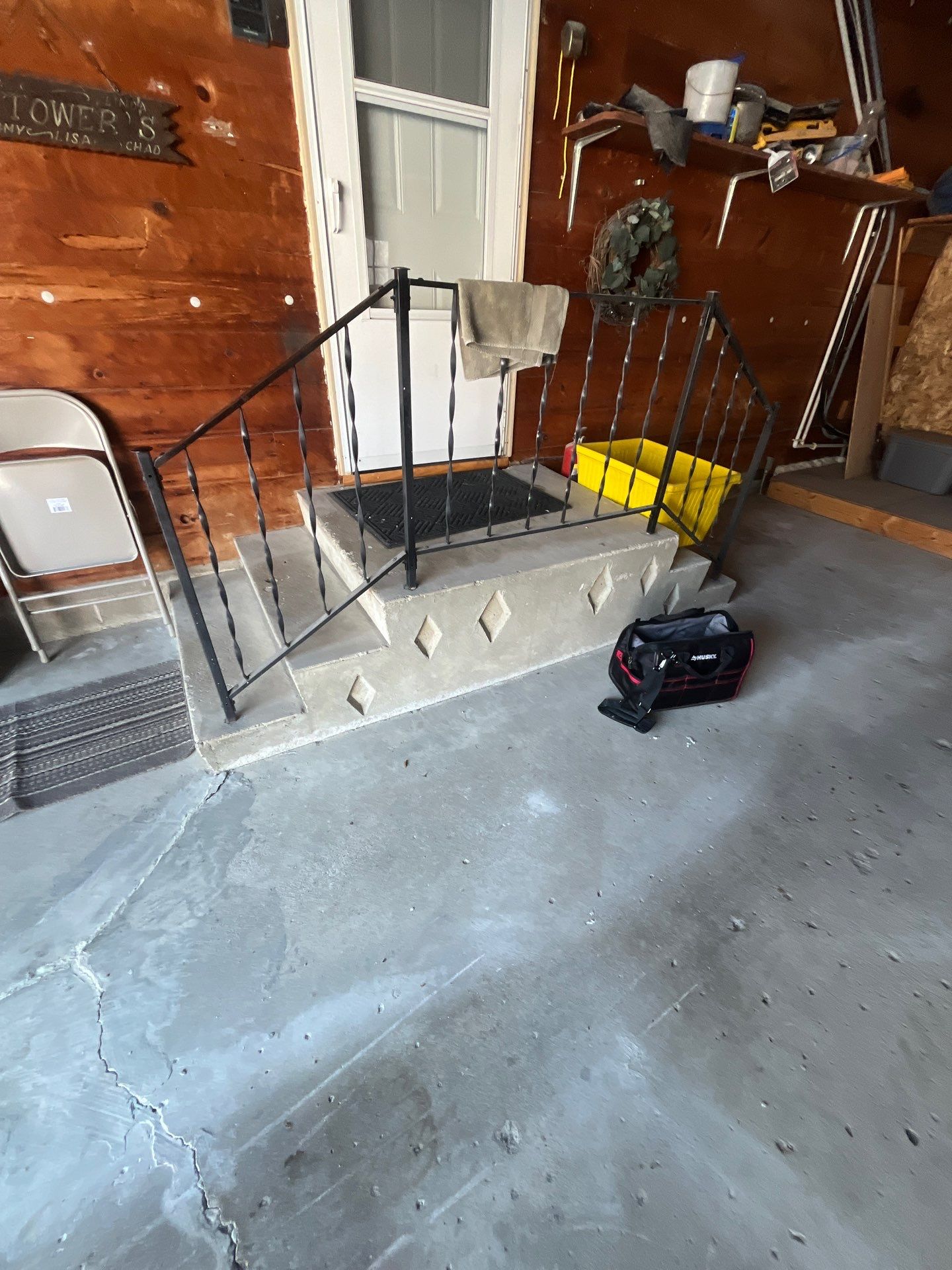 Multi-Colored Epoxy Garage Floor Coating and Concrete Stair Restoration by Select Painting, Coatings & Garage Cabinets