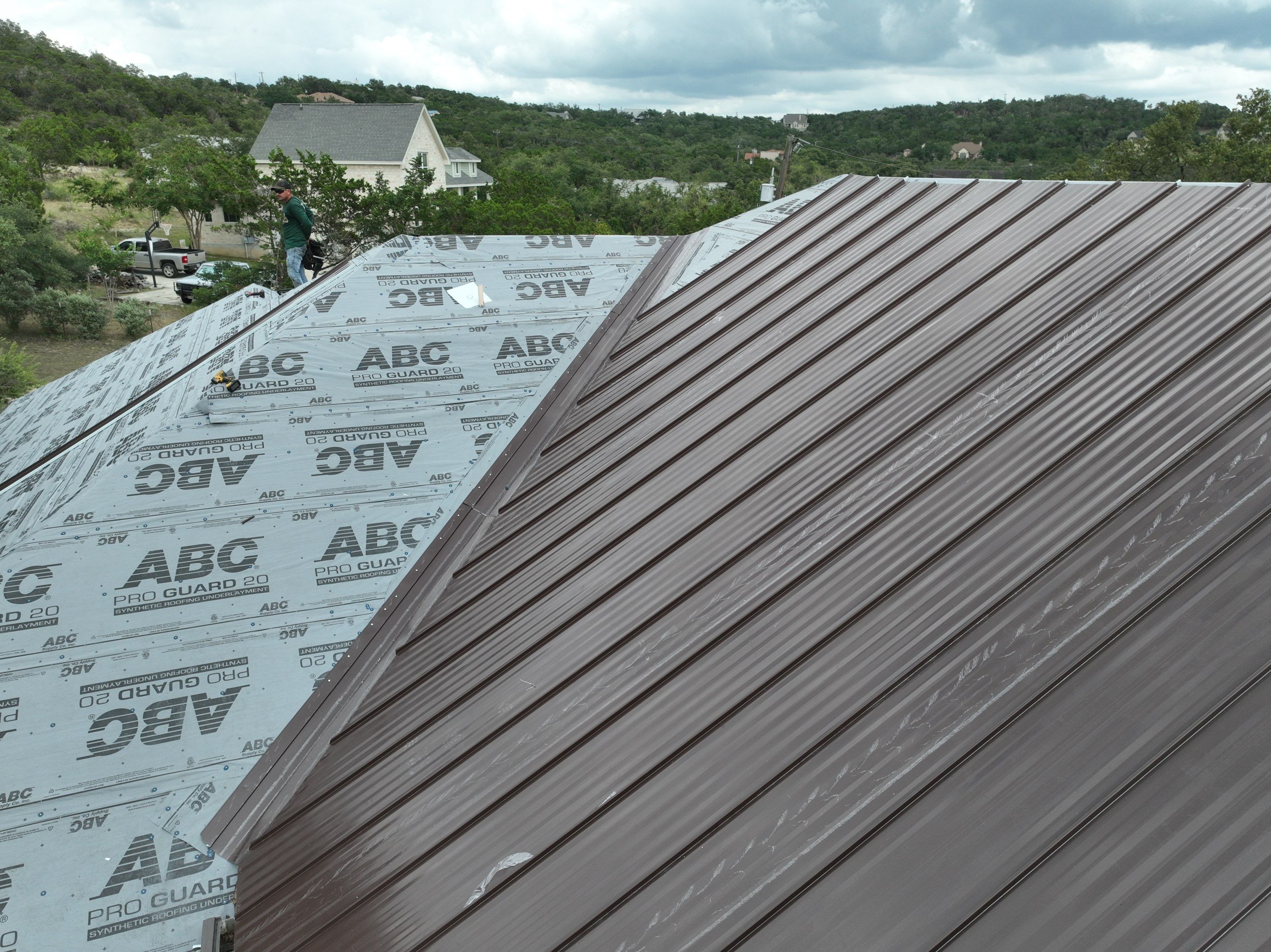 Residential Metal Roof Installation using McElroy Metal by Premier Roofing and Contracting