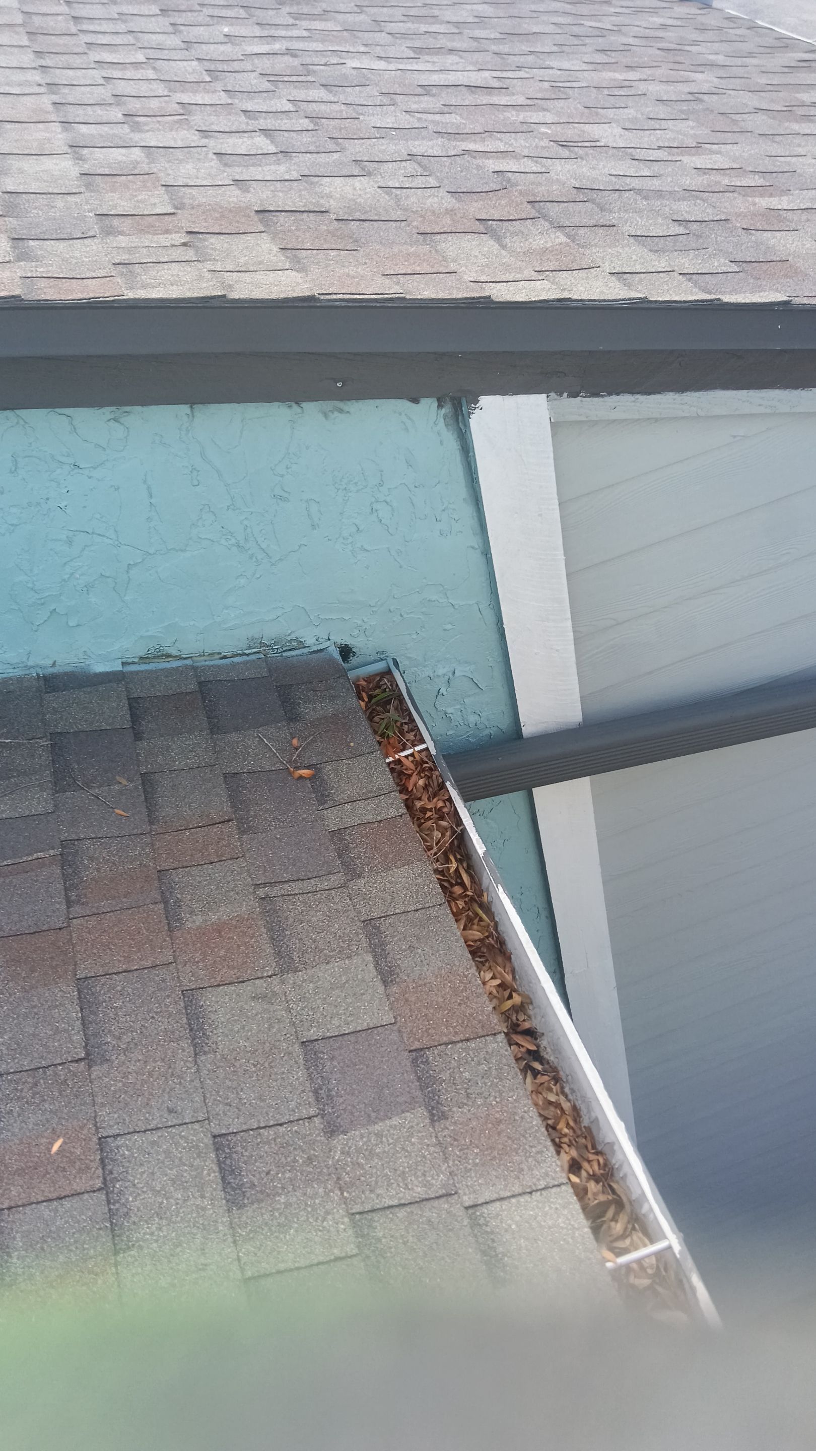 Commercial gutter cleaning Lakeland, before photo with filled gutters