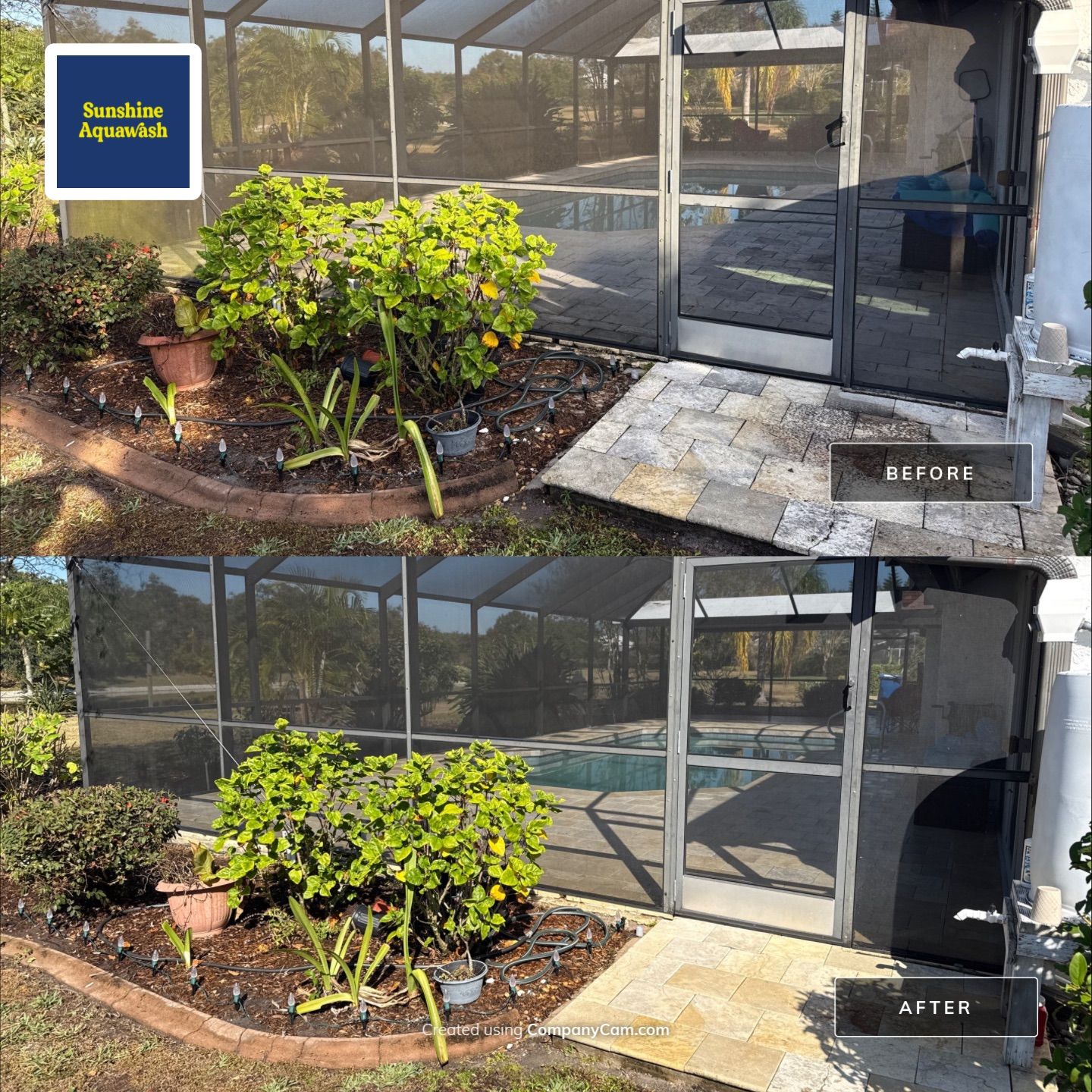 Paver Pool Deck & Screen Enclosure Cleaning | River Wilderness, Parrish FL by Sunshine AquaWash