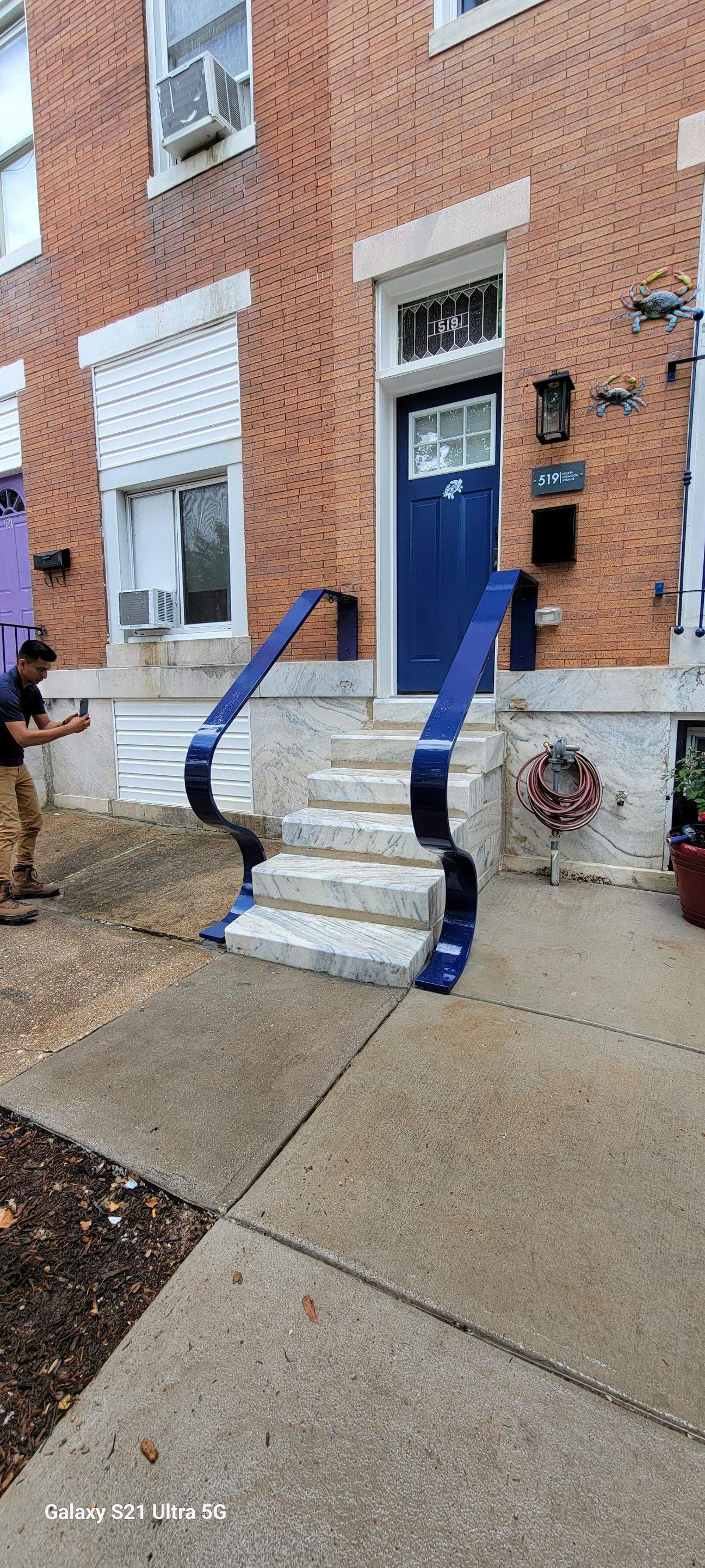 Custom "S" Shape Stair Handrails – Entryway Transformation – Baltimore, MD by Capitol Iron Works