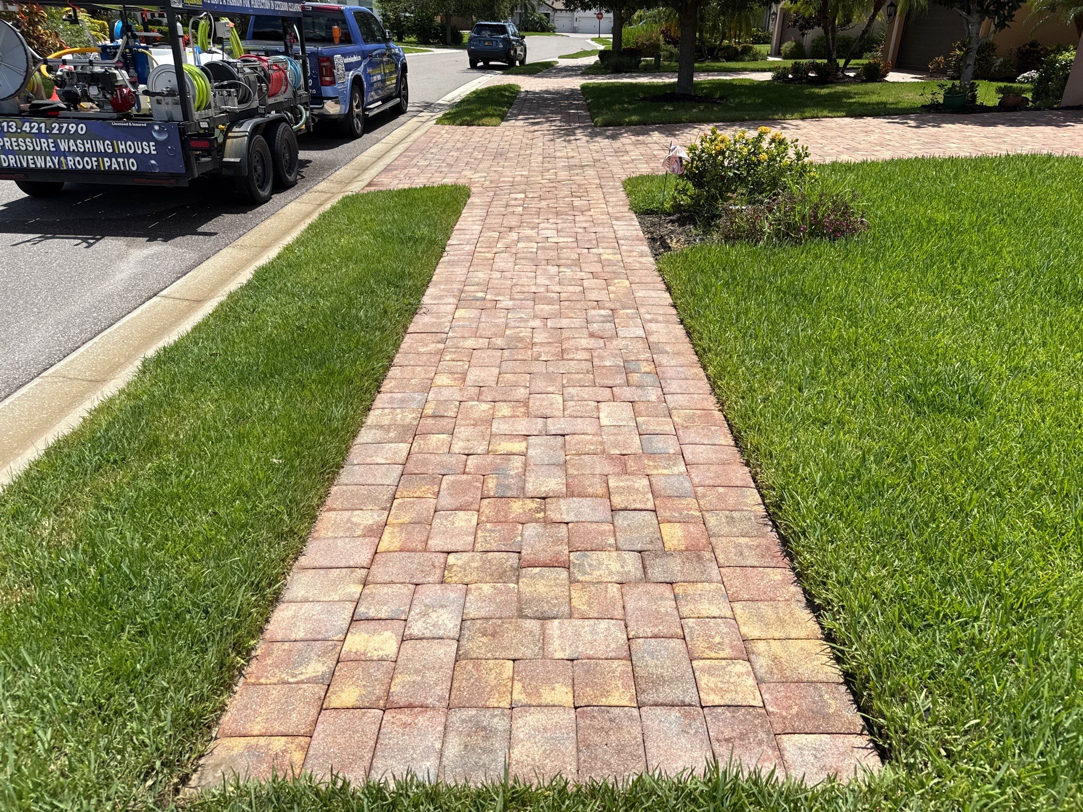 Paver Driveway, Sidewalk & Curbing Cleaning — Bougainvillea Place, Ellenton, FL by Sunshine AquaWash