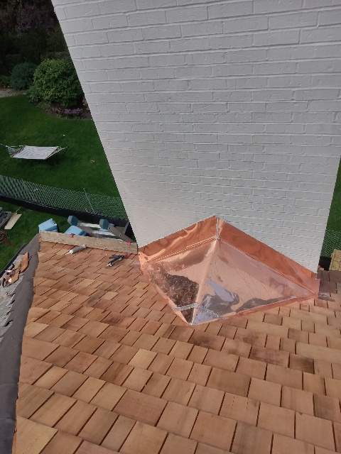 Cedar Shake Roof Replacement with Half Round Copper Gutter Installation  by Custom Installations, Inc.