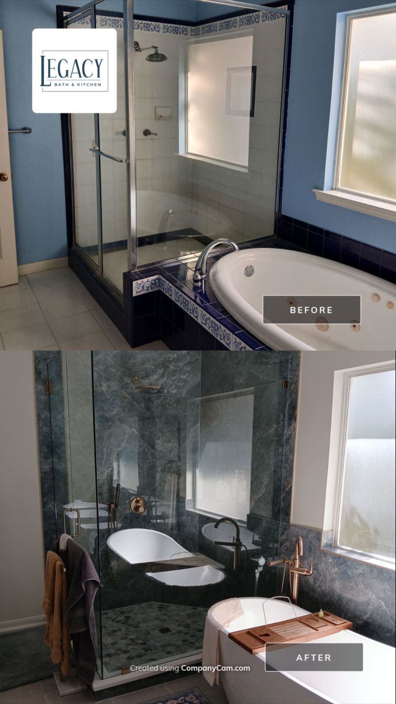Stone Oak Master Bathroom Remodel with Freestanding Tub & Walk-In Shower by Legacy Bath and Kitchen