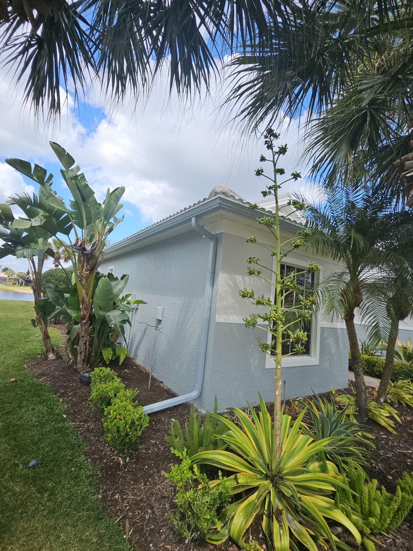 6-inch K-style Seamless Gutters and Splash Guard in Grey Color in Naples FL by Gutter Professors