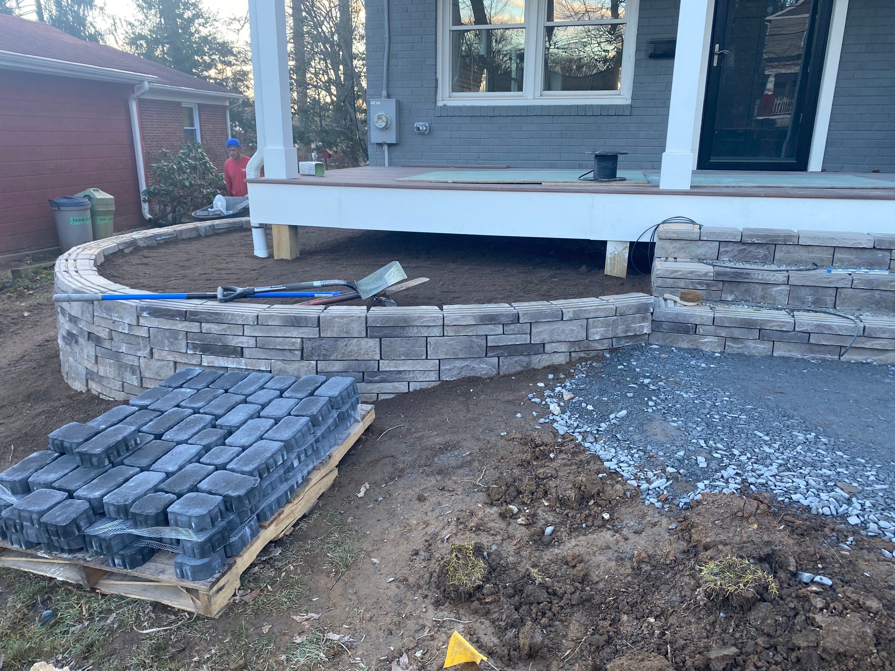 Retaining wall, walkway, small patio and landscape install by The Smet Companies, LLC