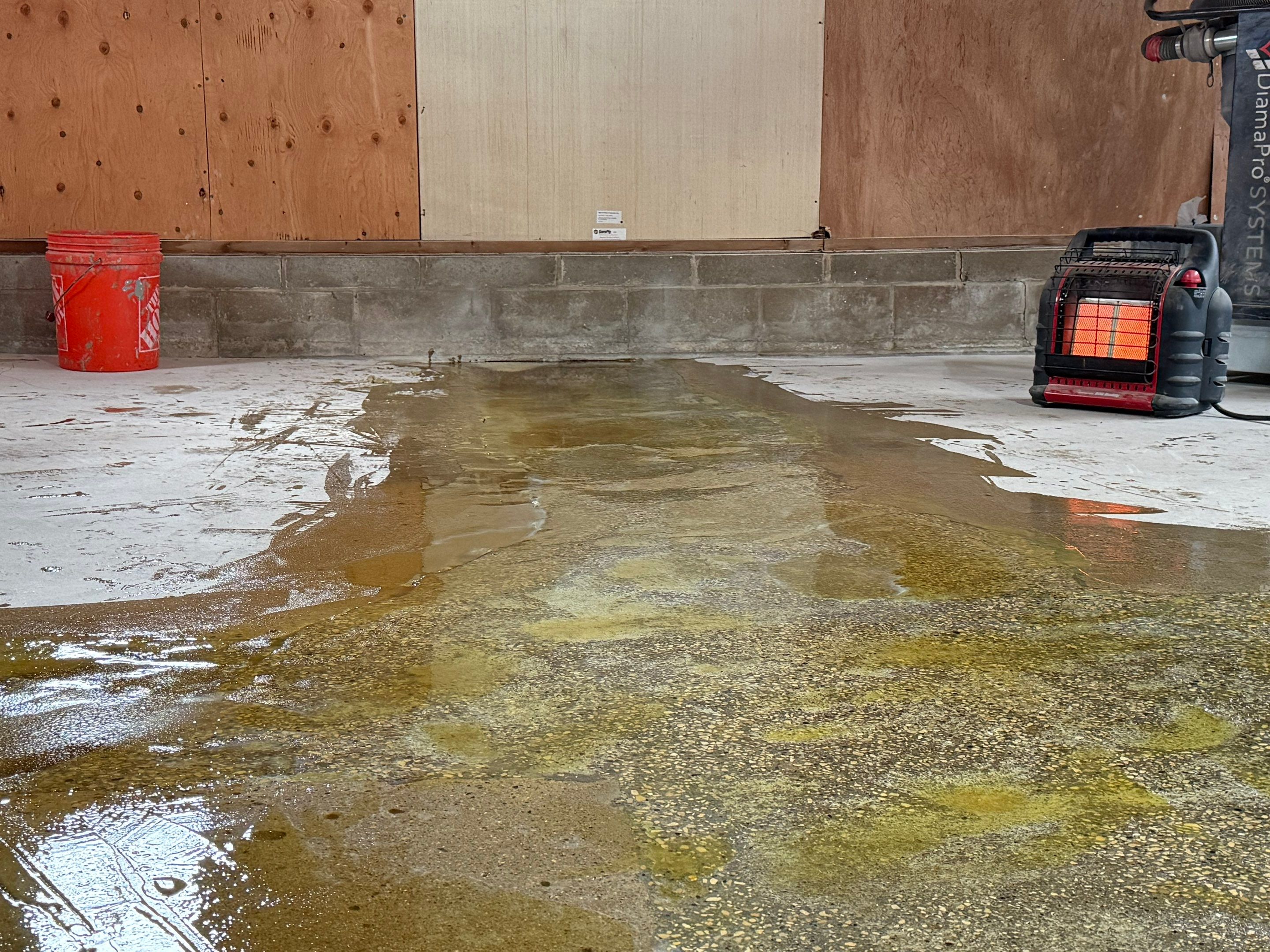 Multi-Colored Epoxy Garage Floor Coating and Concrete Stair Restoration by Select Painting, Coatings & Garage Cabinets