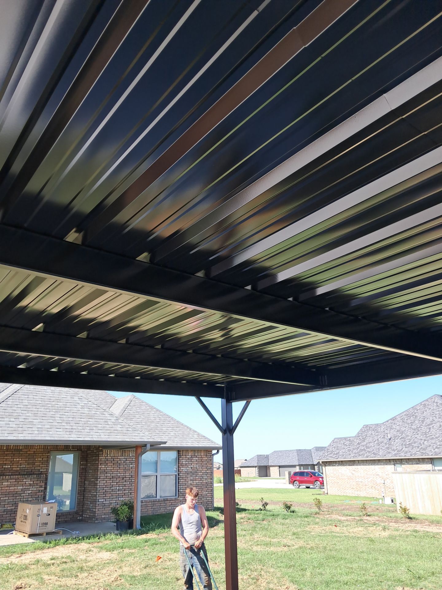 Custom Metal Pergola , Live Fence , Irrigation, Concrete, And Landscape by Clays Services Inc