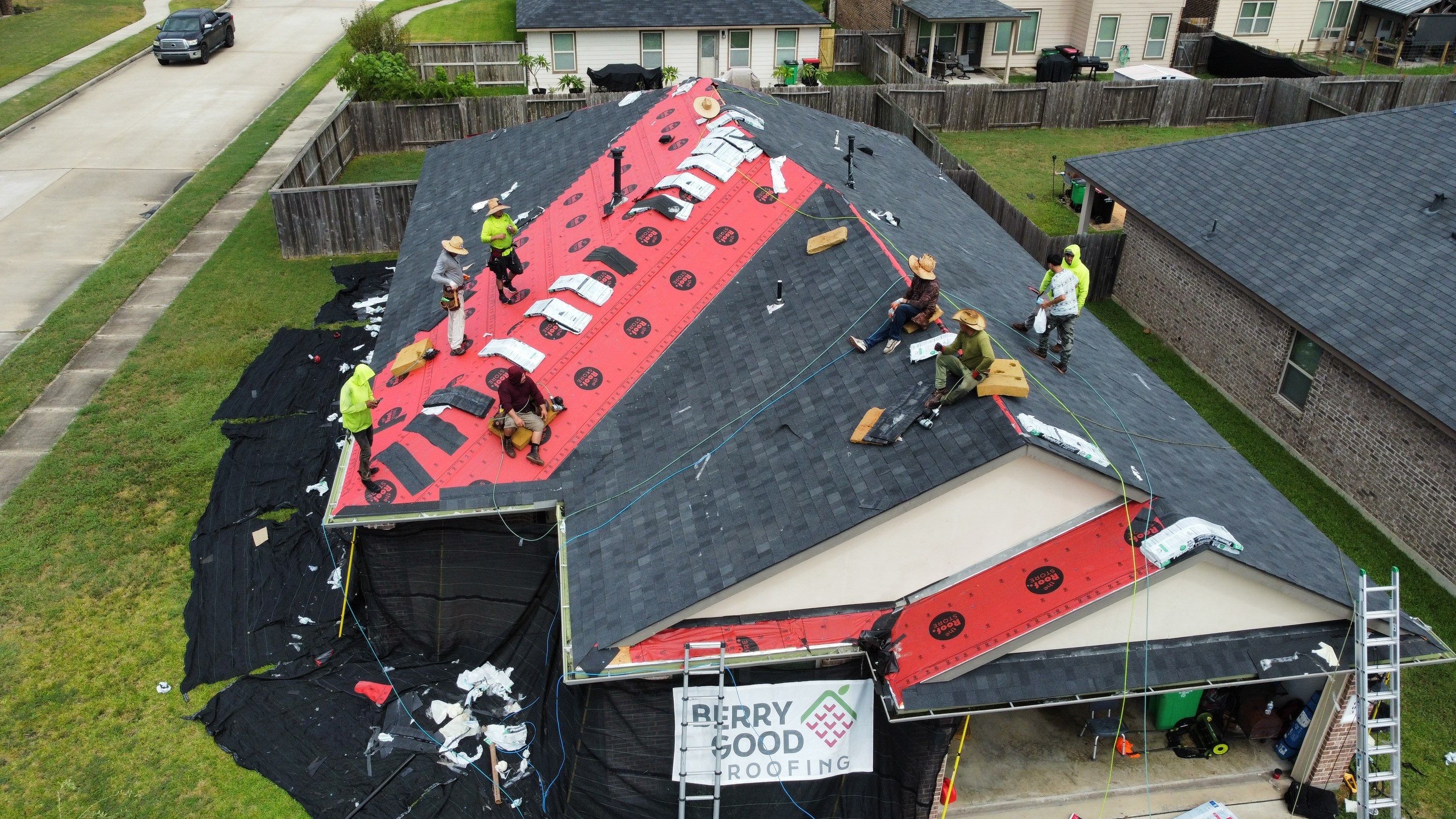 Reroof after Hurricane Beryl by Berry Good Roofing 