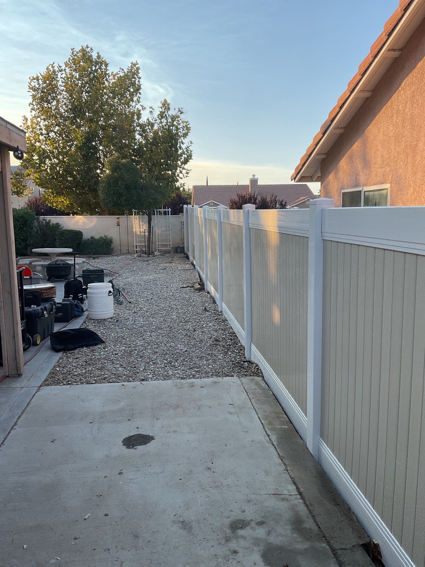 6ft White and Tan Privacy Vinyl  by Fence Guys Inc. 