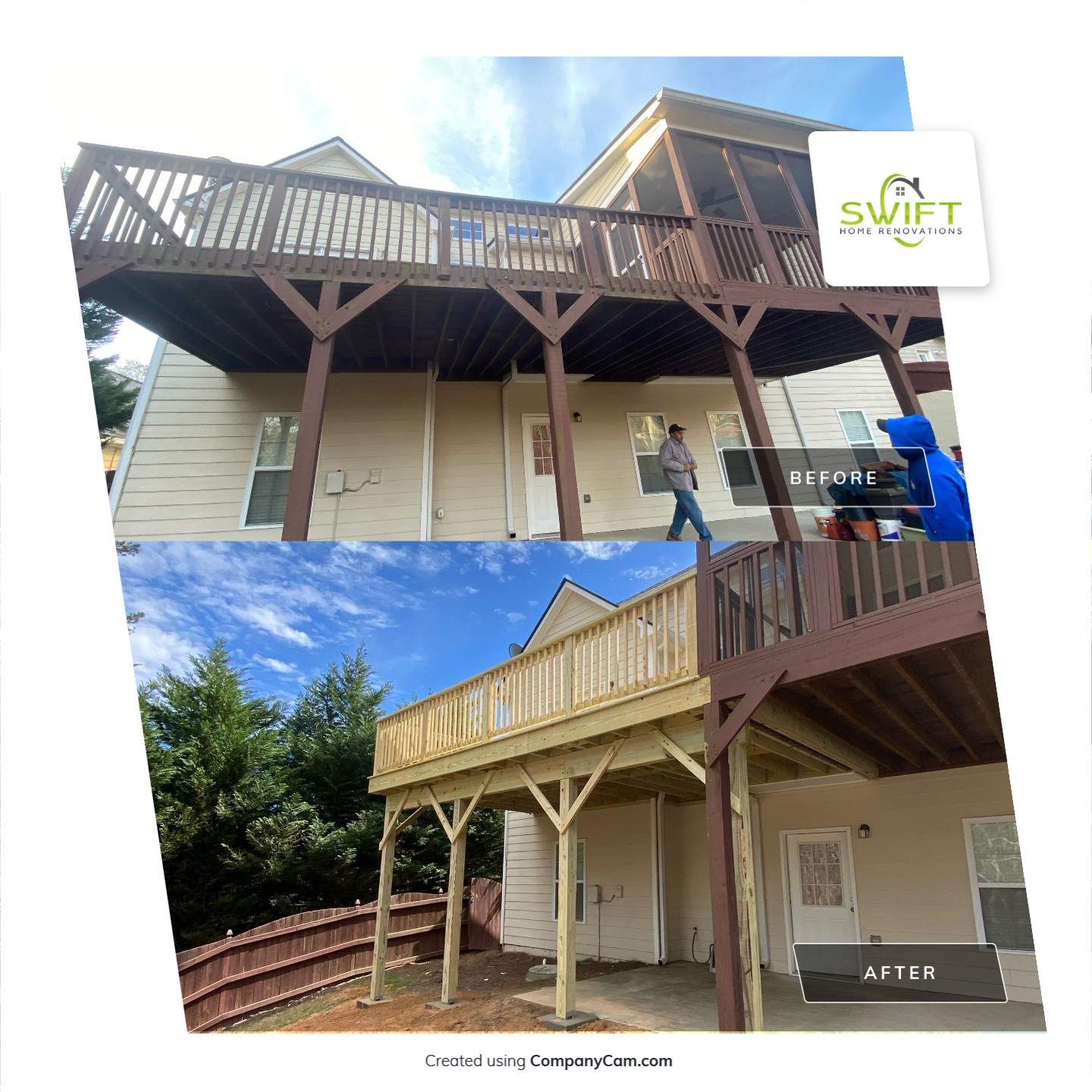 Elevated Pressure-Treated Wood Deck Rebuild in Canton, Georgia by Swift Home Renovations 