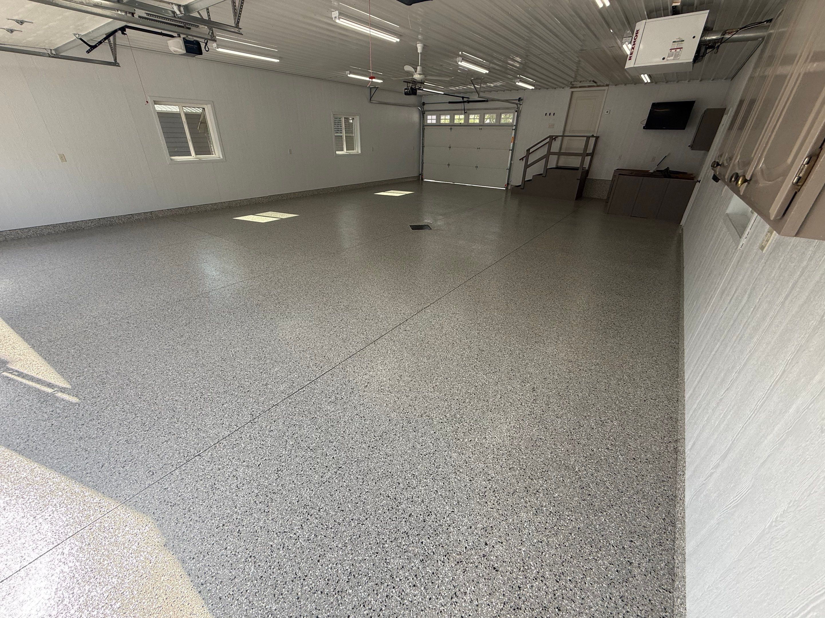 Speckled Epoxy Concrete Coating for Edgerton Garage Floor by Select Painting, Coatings & Garage Cabinets