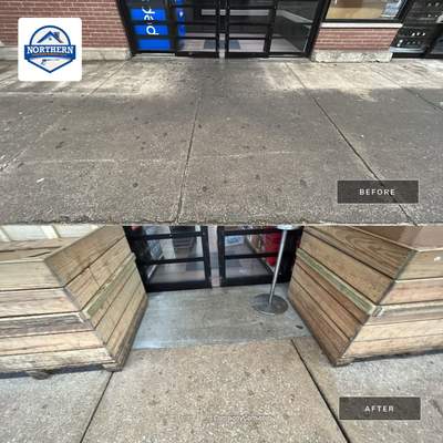 Concrete sidewalk cleaning and degreasing
