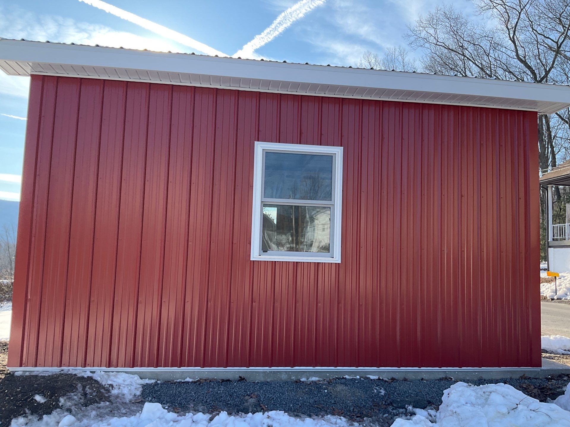 New Red Metal Garage Construction and Residential Window Replacement in Ashland by Esh Builders