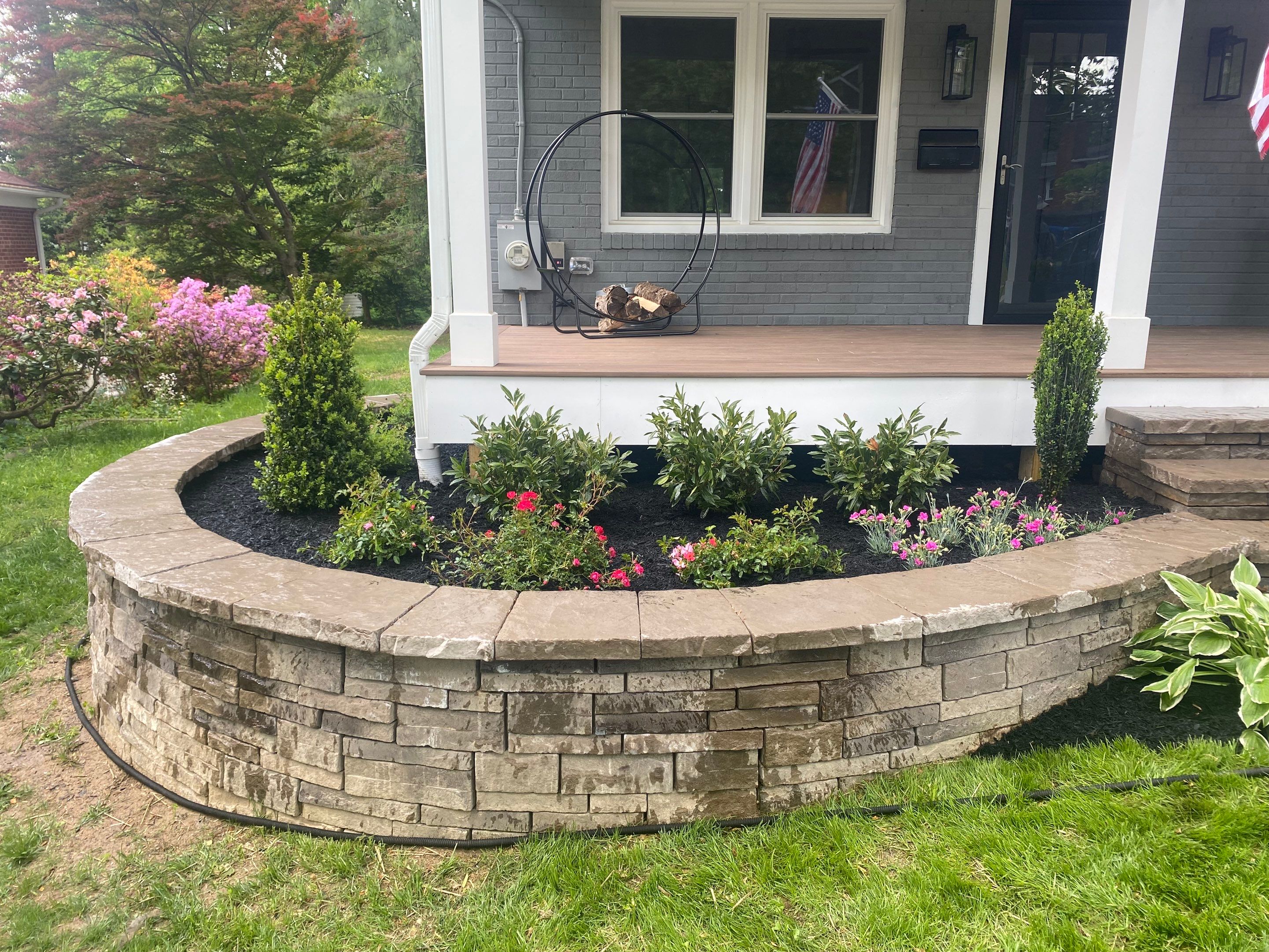 Retaining wall, walkway, small patio and landscape install by The Smet Companies, LLC