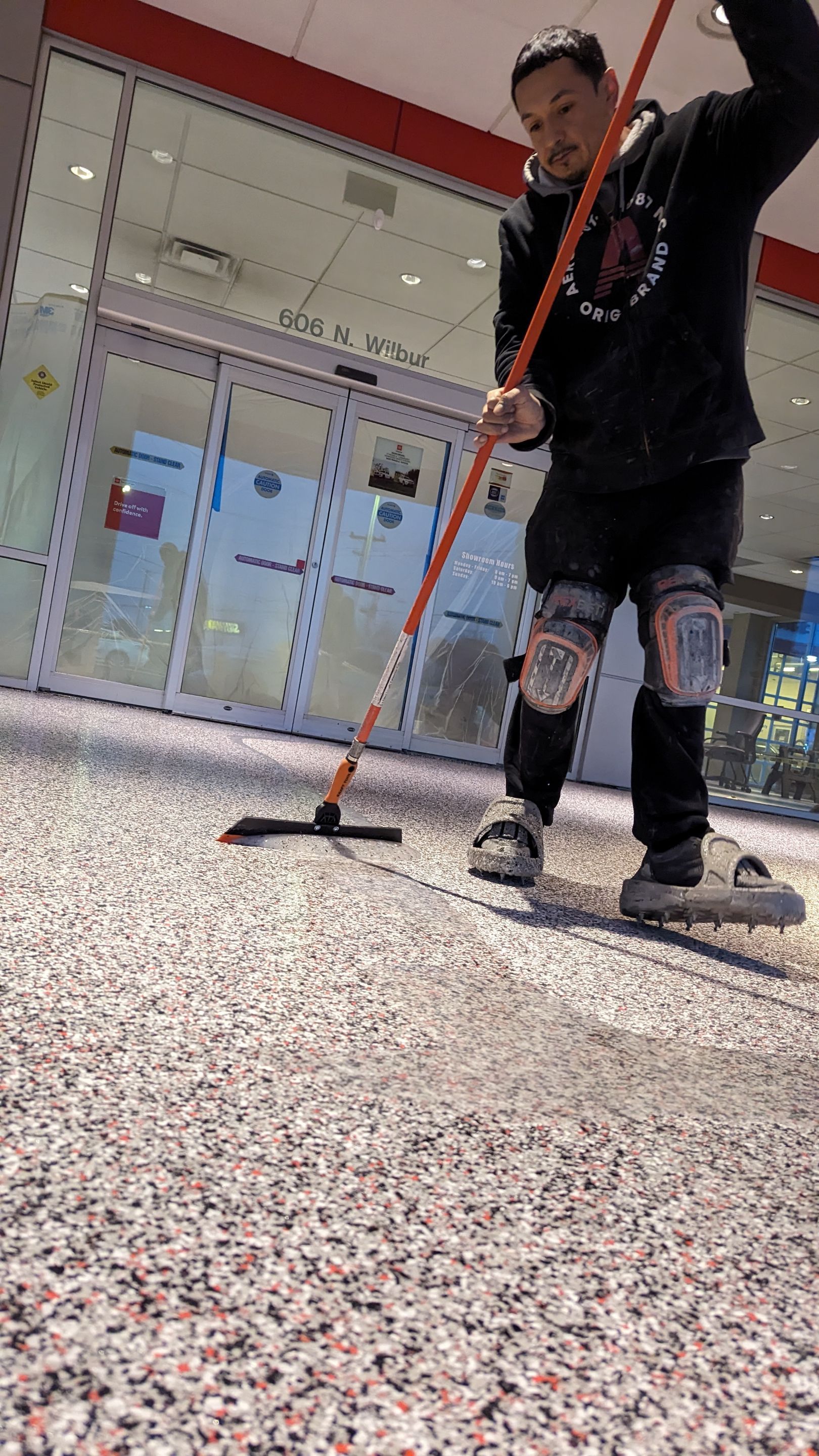 Commercial Floor Transformation using Domino w/ 5% Cherry Bomb Red  by Croc Coatings, LLC