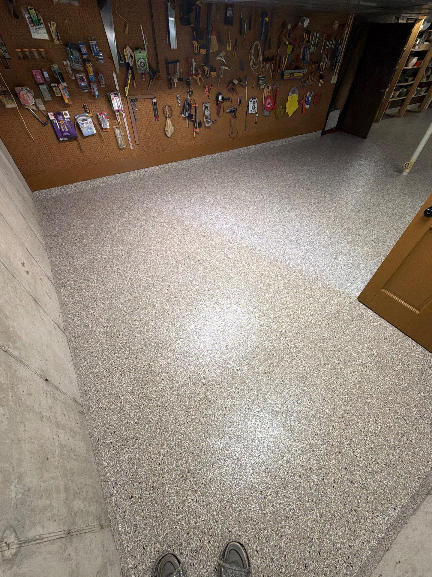 Full Basement and Garage Epoxy Flake Floor Installation in North Muskegon by Gordon Painting