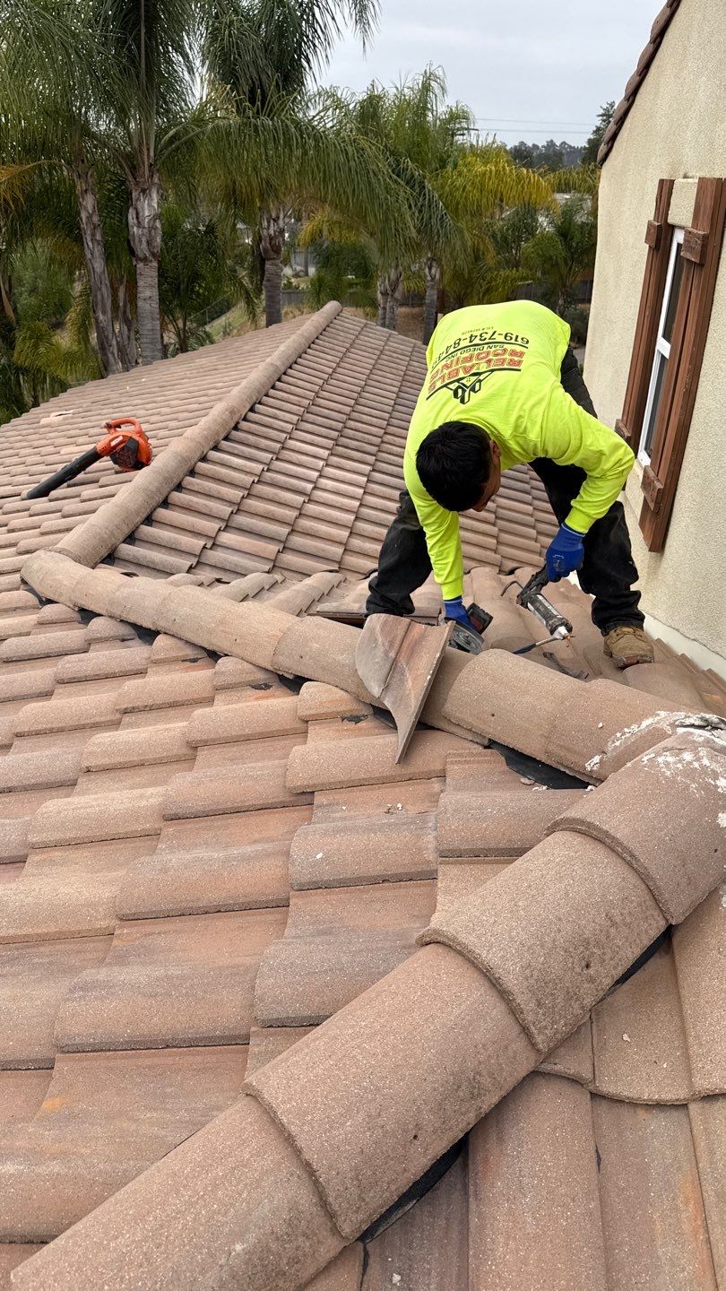 Terracotta Tile Roof Repair and Ridge Cap Sealing in Escondido by Reliable Roofing San Diego Inc.