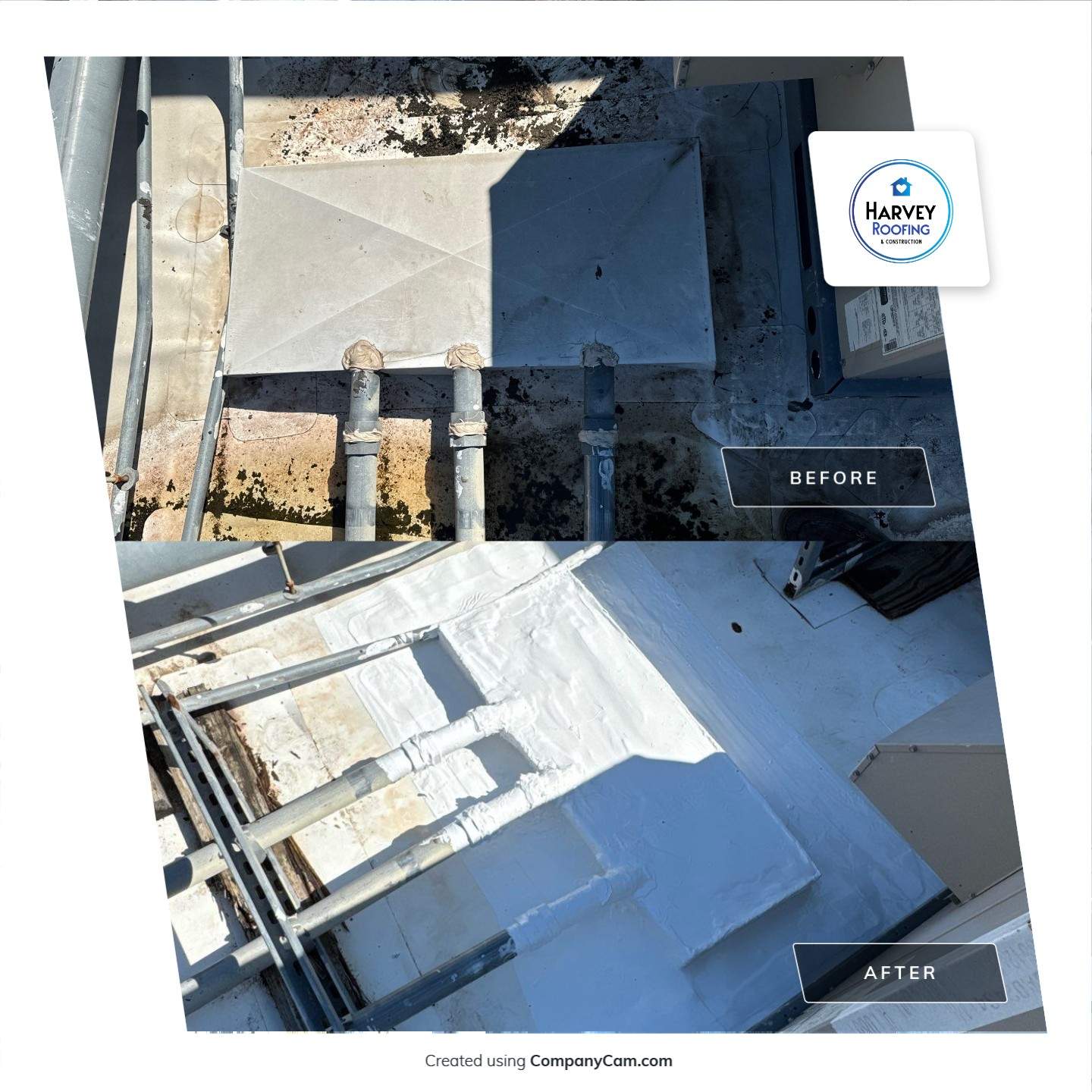 Commercial Roofing Repair using TRP #924 Eterna-Sil Premium Silicone Roof Coating by Harvey Roofing & Construction