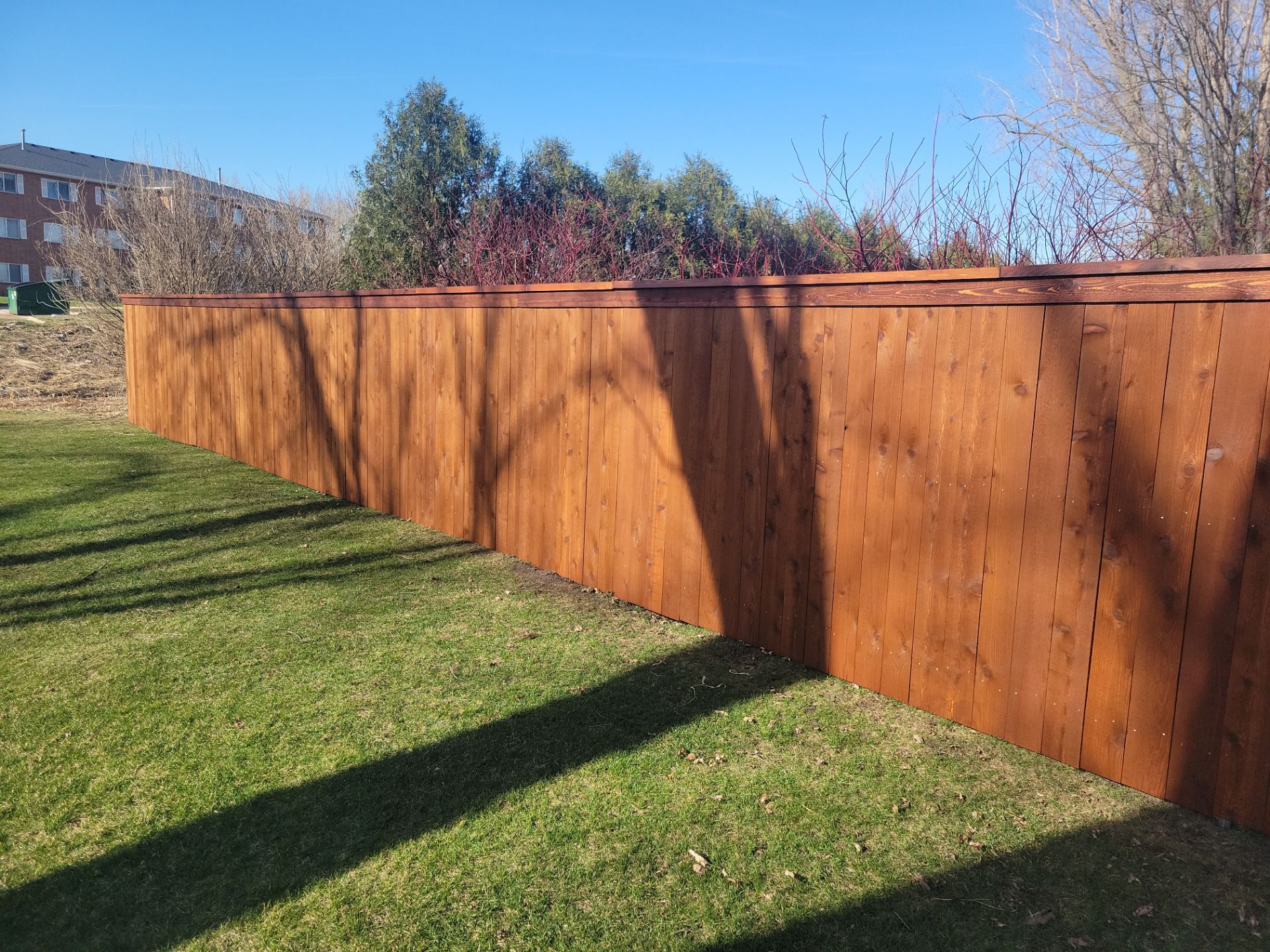 Custom Cedar Wood Privacy Fence with Double Gates and Integrated Planter Mailbox by Perfect Picket Fence and Stain