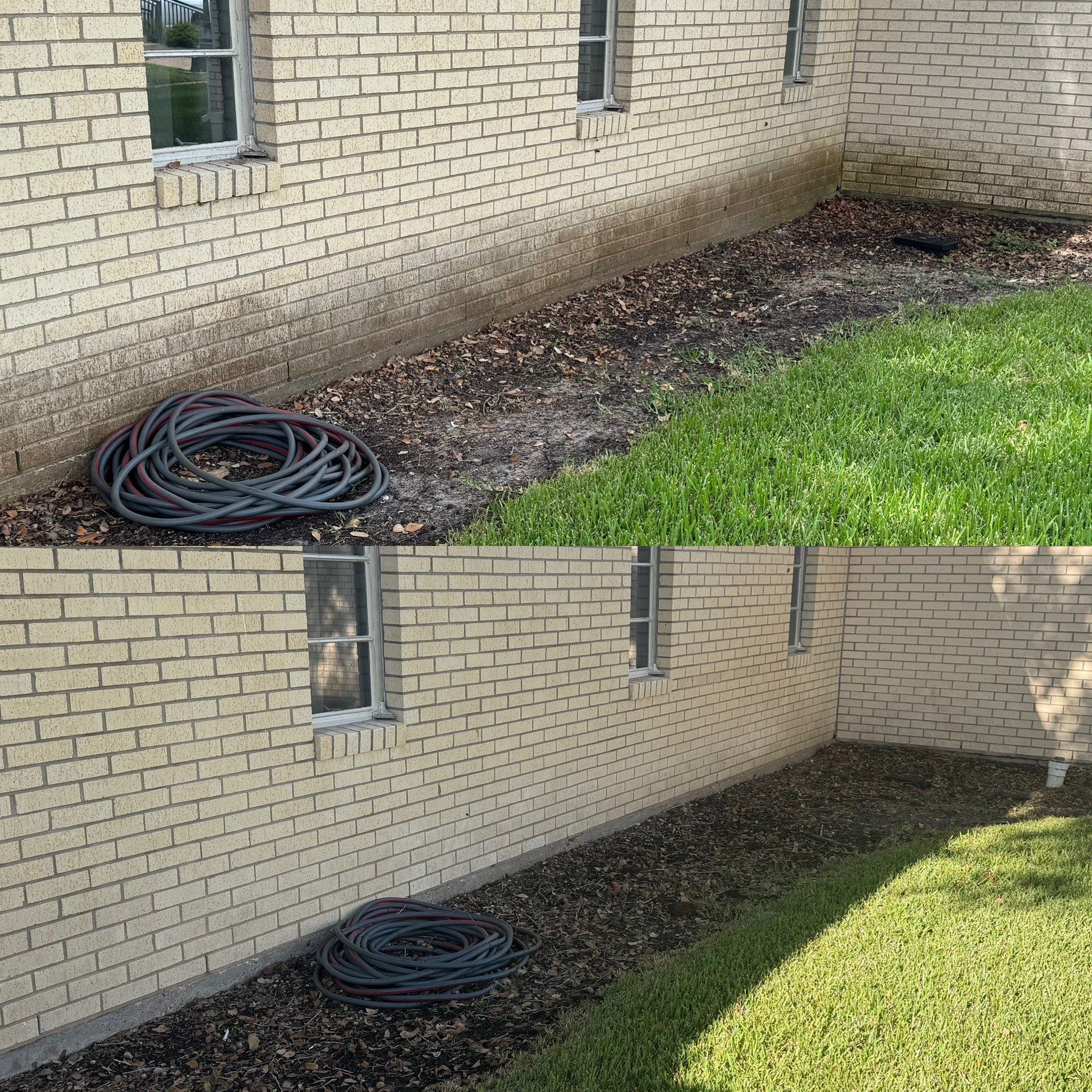 the service being done is pressure washing the exterior walls and cleaning the surrounding area of dirt and debris