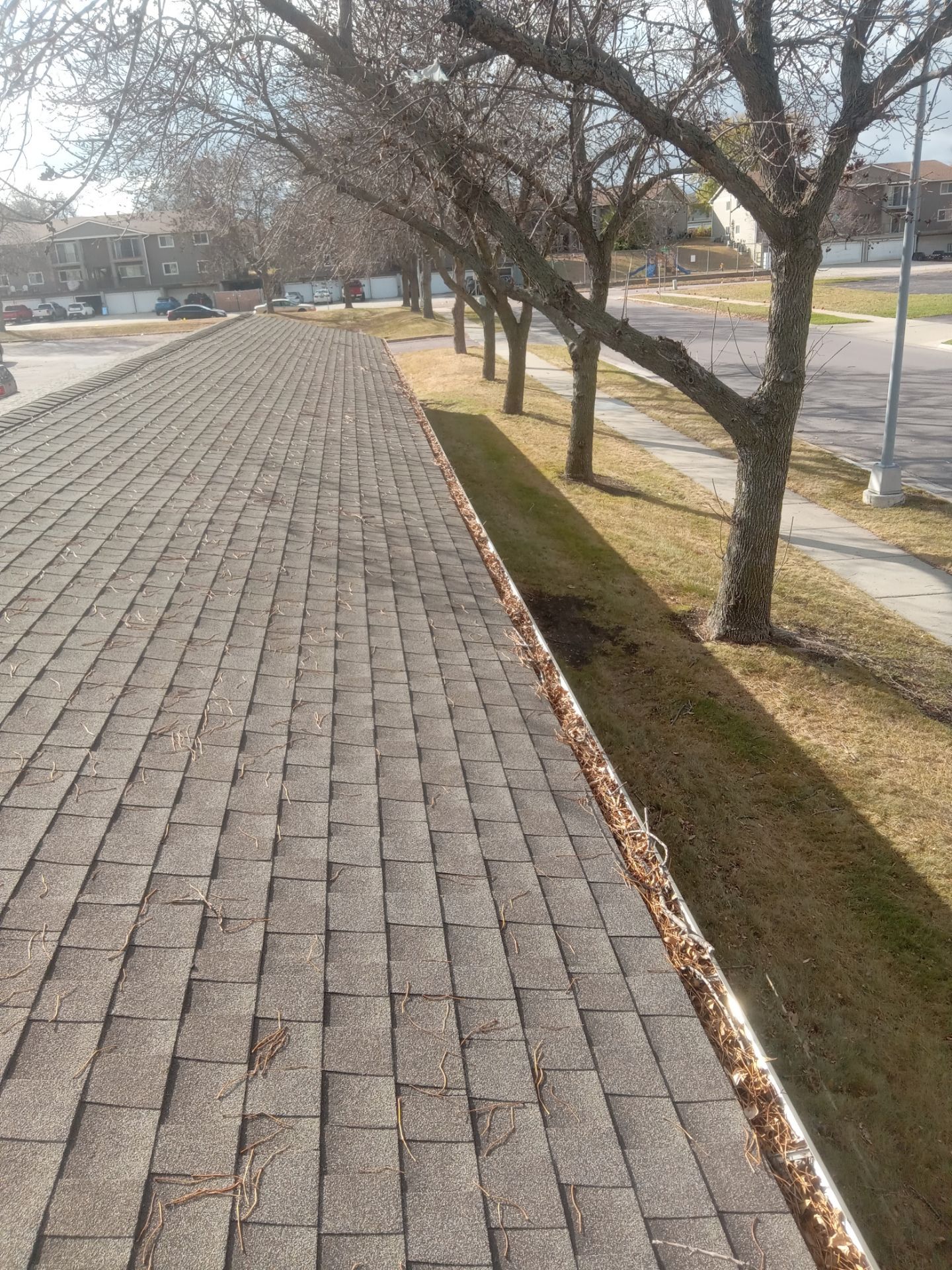 Commercial gutter cleaning Bismarck, ND before photo with filled gutters